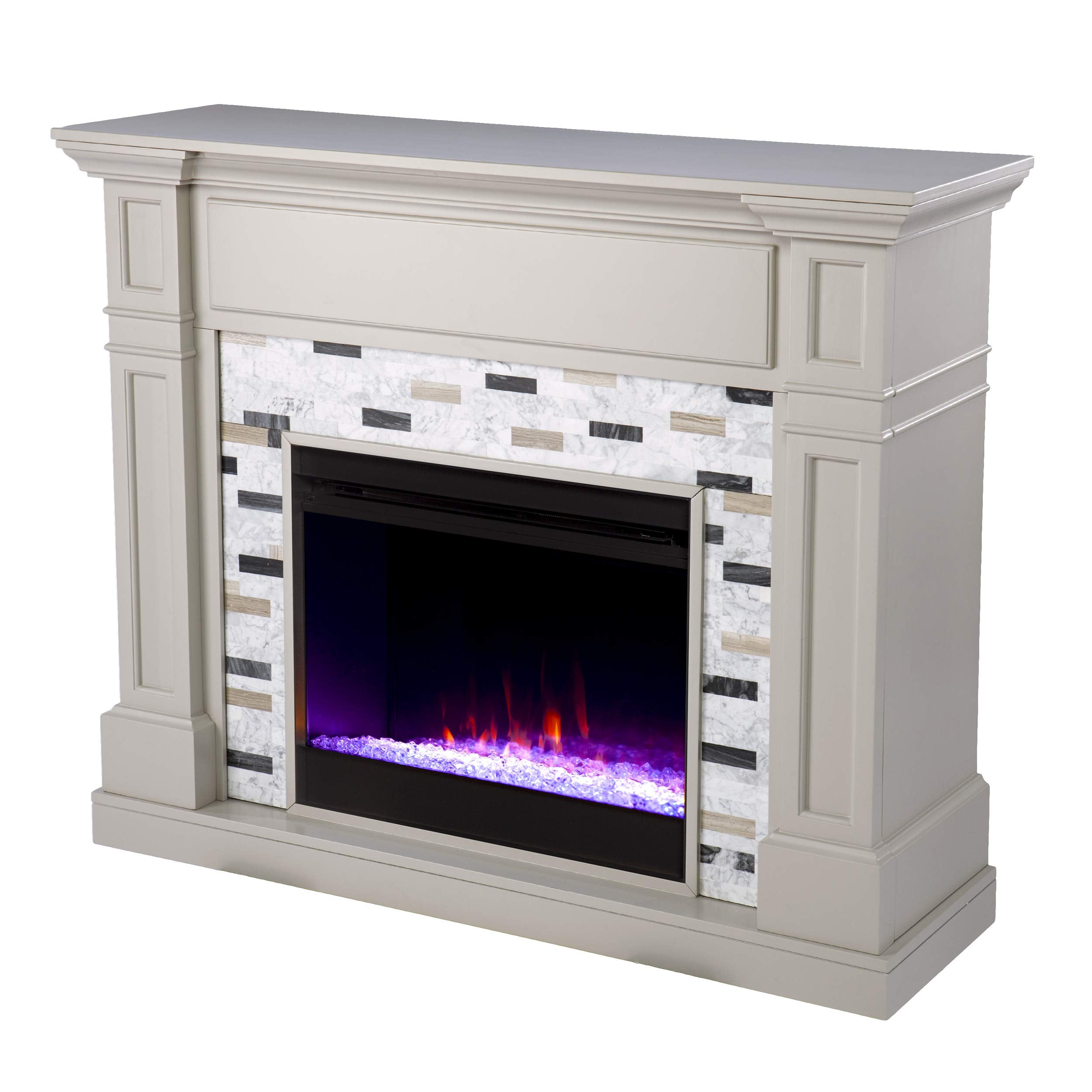 Birkover Color Changing Electric Fireplace w/ Marble Surround