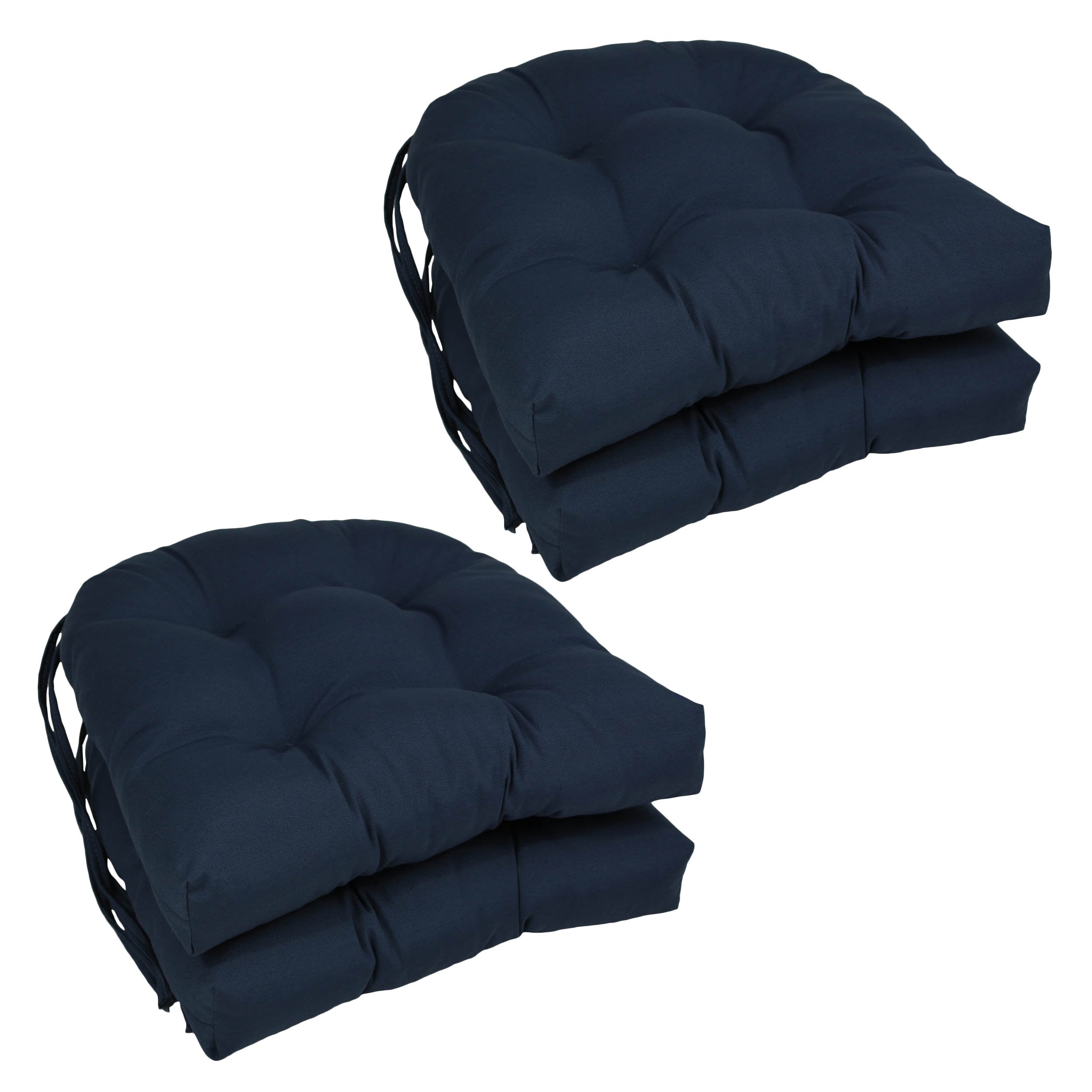 16-inch Solid Twill U-shaped Tufted Chair Cushions (Set of 4) - Navy