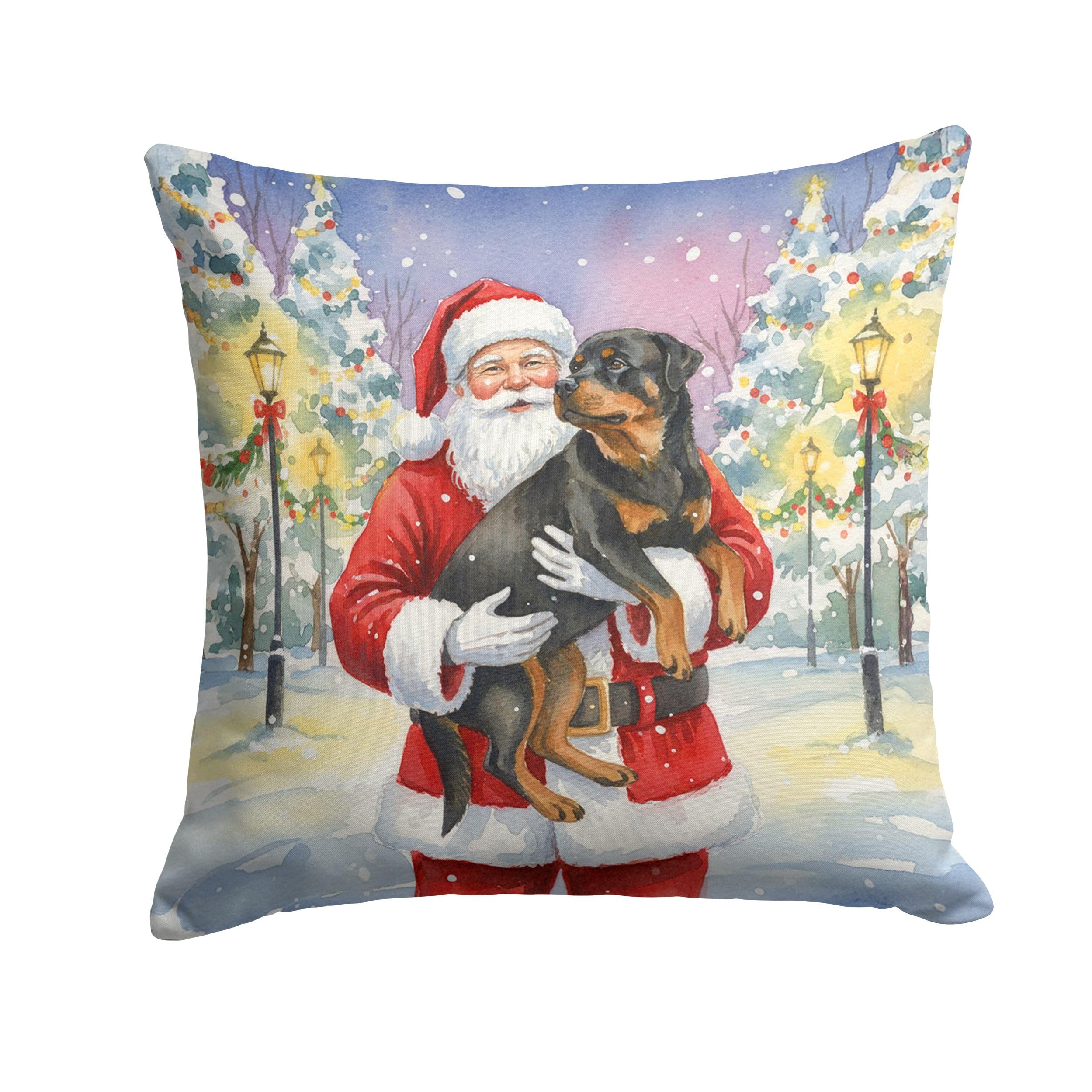 Carolines Treasures Rottweiler with Santa Claus Throw Pillow Decorative Indoor Outdoor Accent Cushion for Couch, Bed or Patio, 18Hx18W