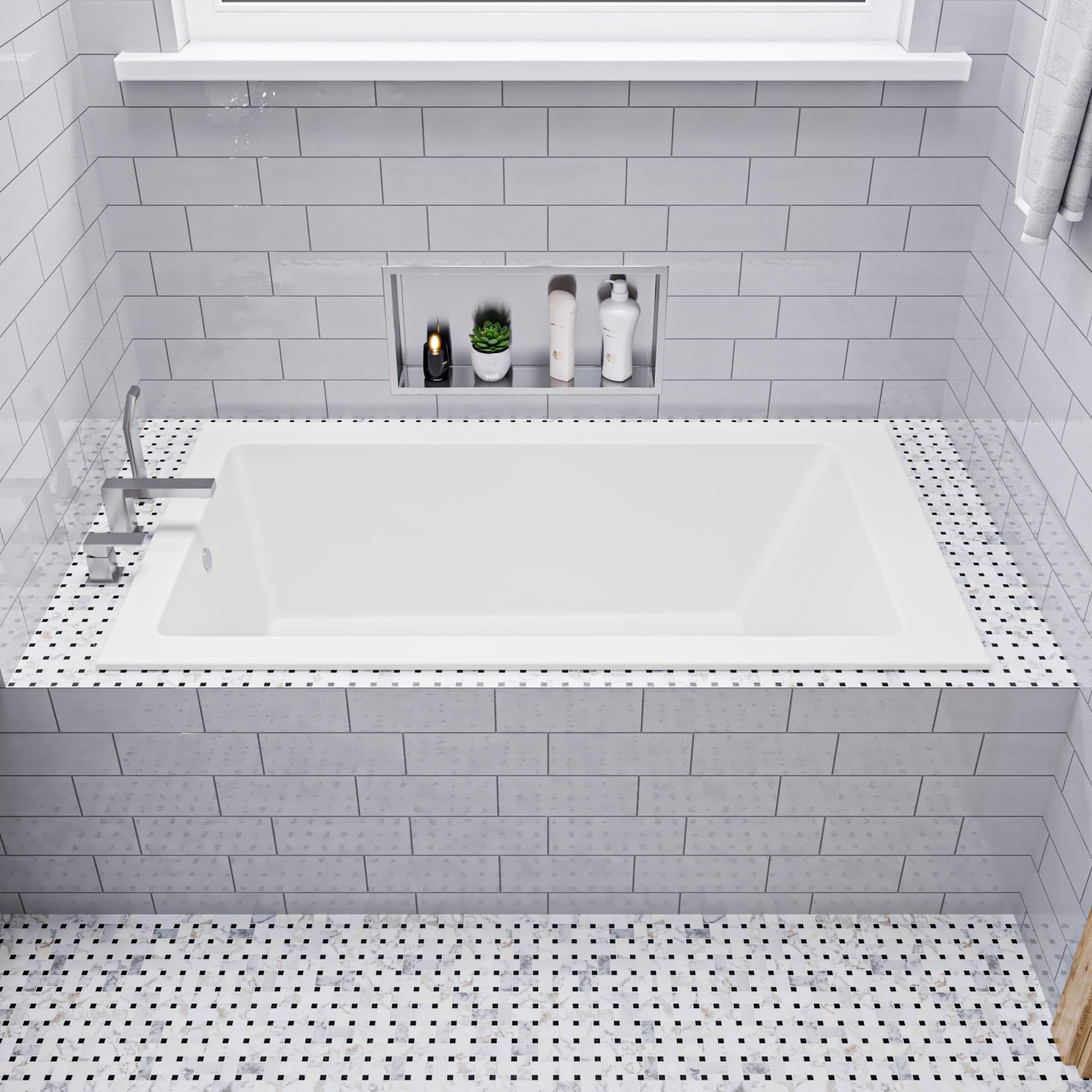 ALFI brand AB9933S White Resin Solid Surface 59 Rectangular Drop In Bathtub