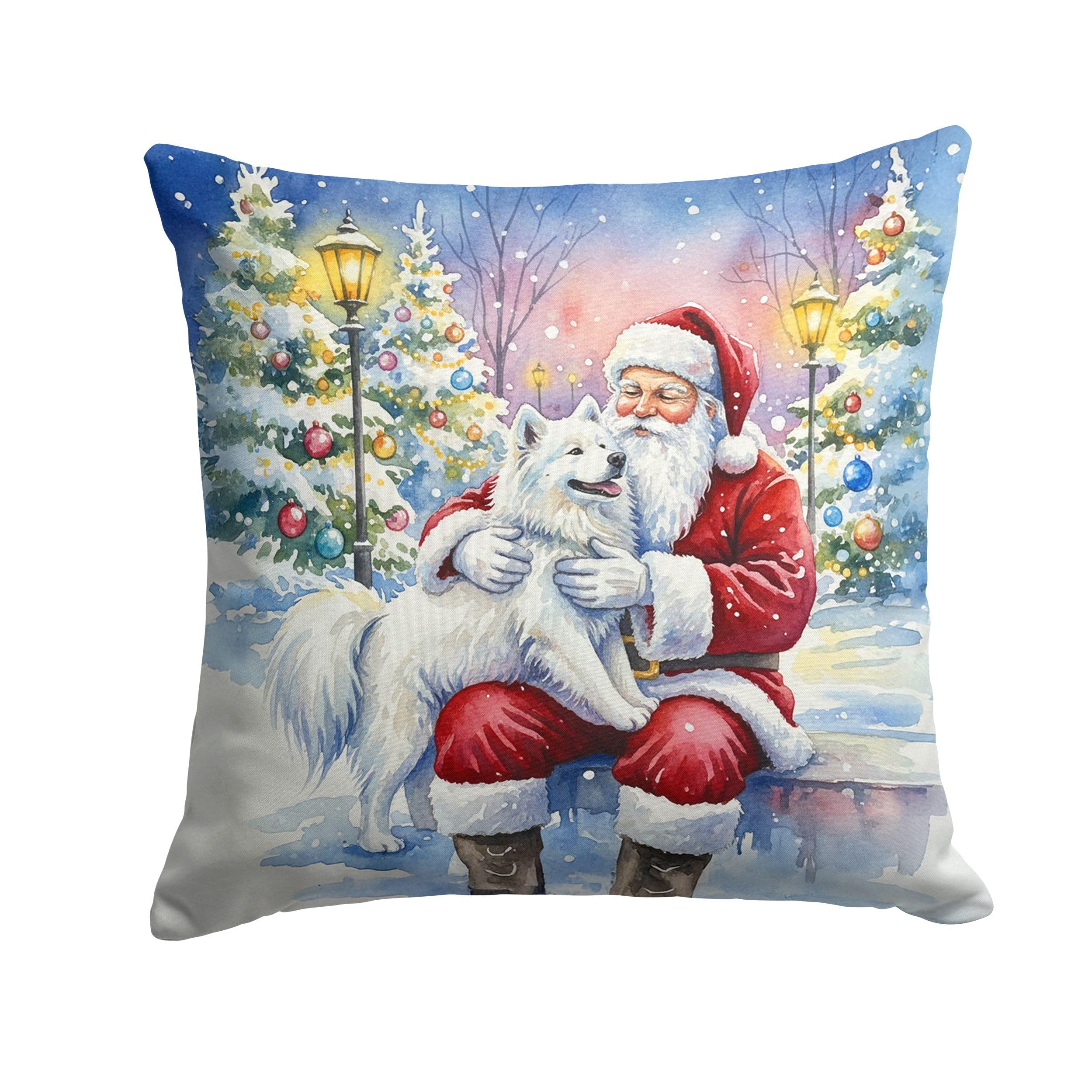 Carolines Treasures Samoyed with Santa Claus Throw Pillow Decorative Indoor Outdoor Accent Cushion for Couch, Bed or Patio, 14Hx14W