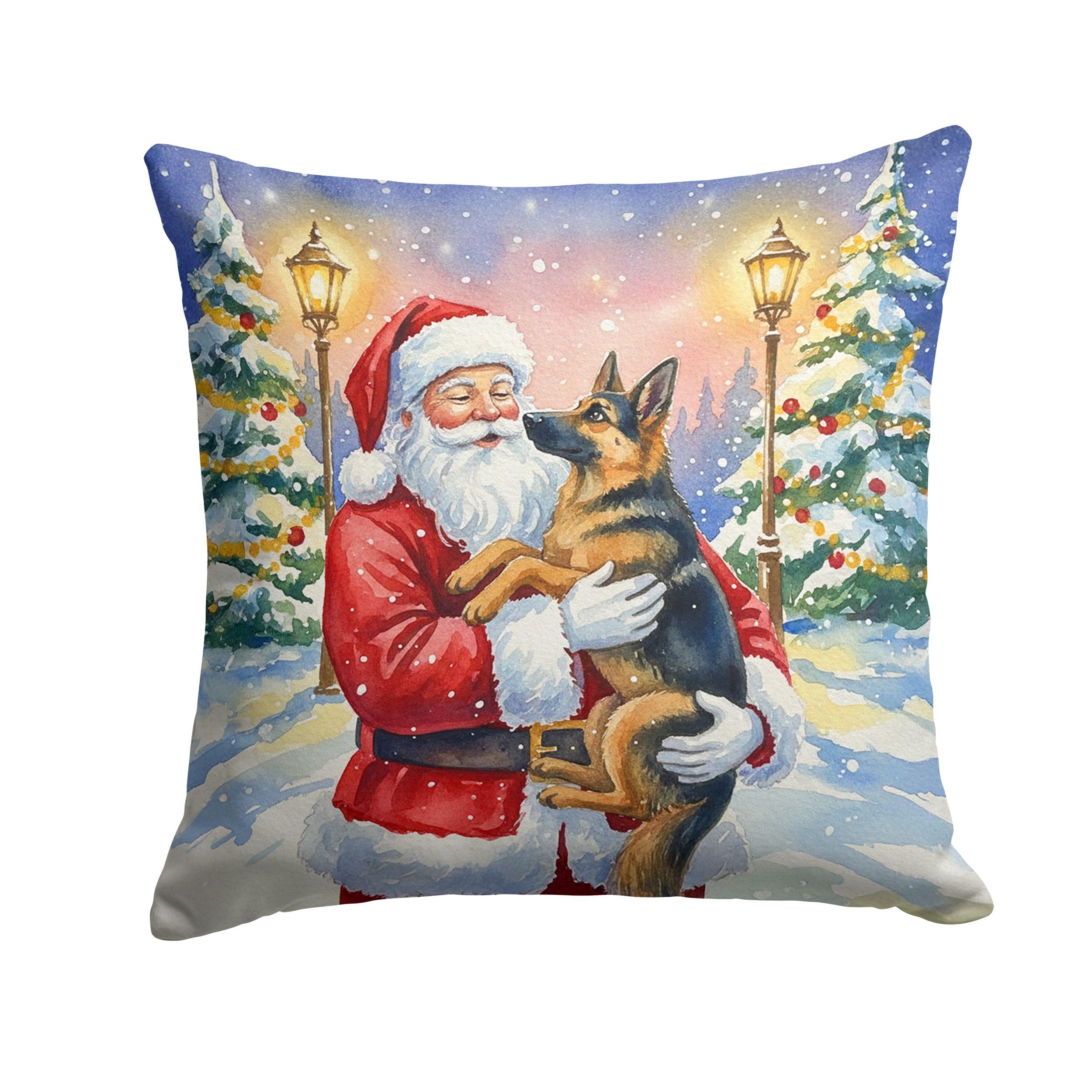 Carolines Treasures German Shepherd with Santa Claus Throw Pillow Decorative Indoor Outdoor Accent Cushion for Couch, Bed or Patio, 18Hx18W