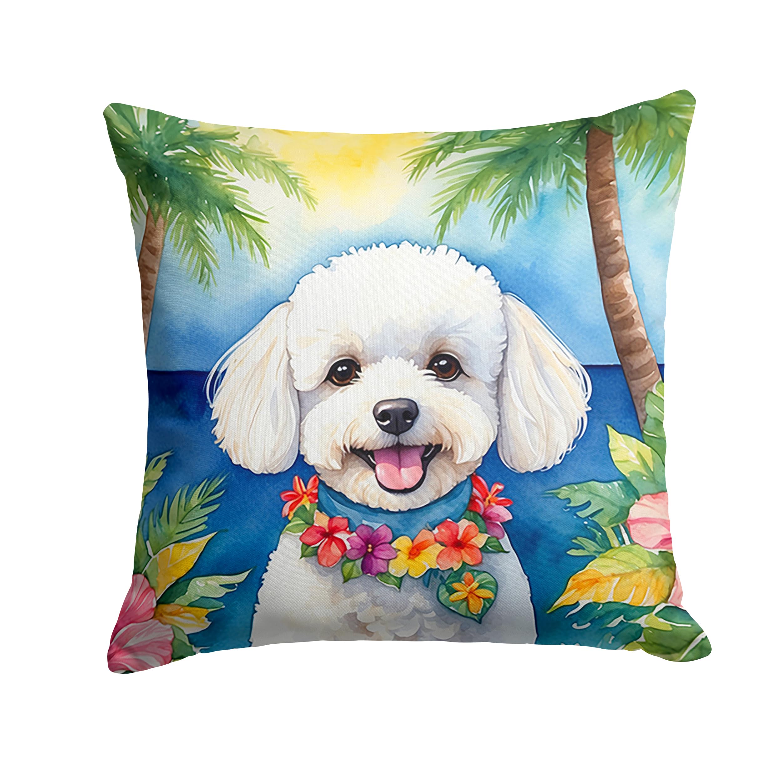 Carolines Treasures Luau Party Decorative Throw Pillow, 18Hx18W, Bichon Frise 6372