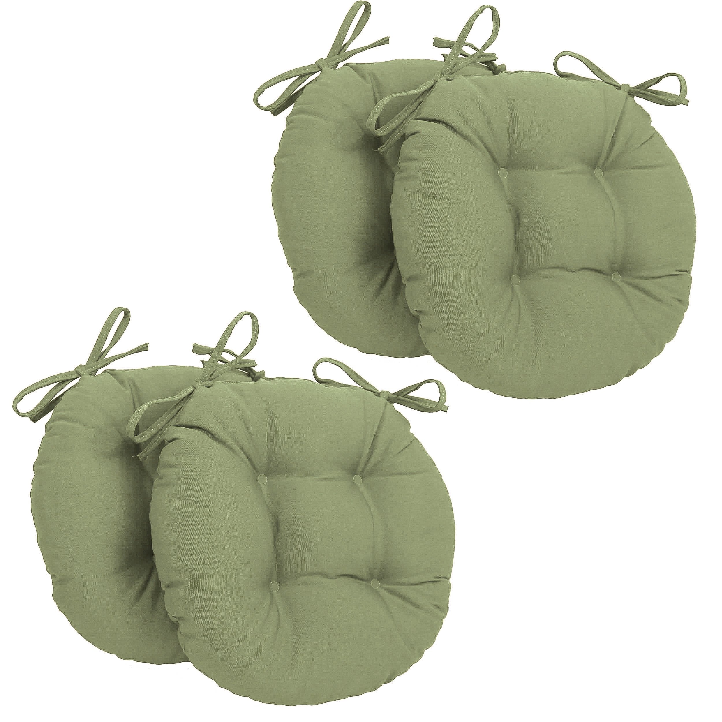 16-inch Solid Twill Round Tufted Chair Cushions (Set of 4) - Sage