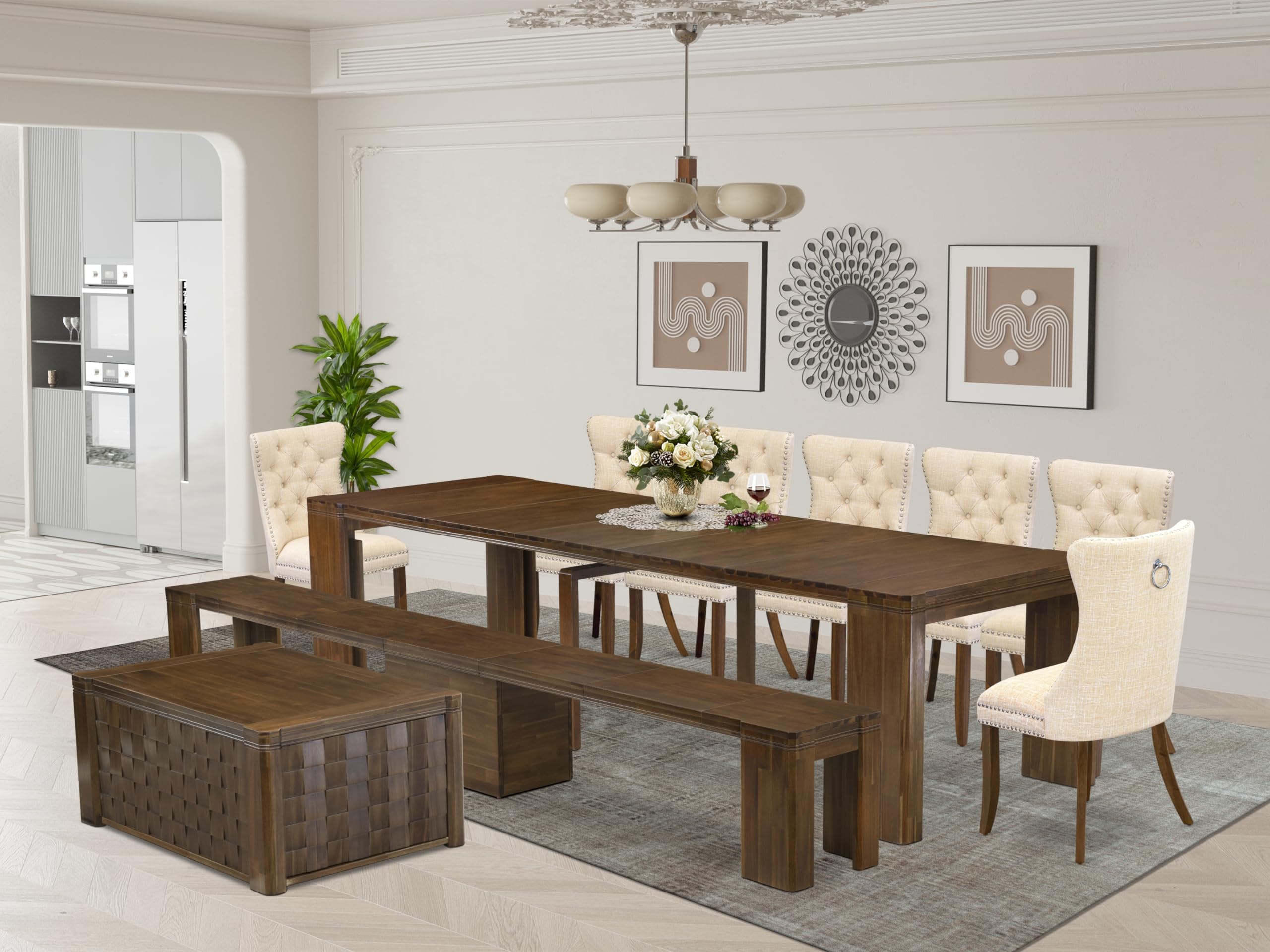 10 Pieces Extendable Dining Set Includes a Rectangle Kitchen Table