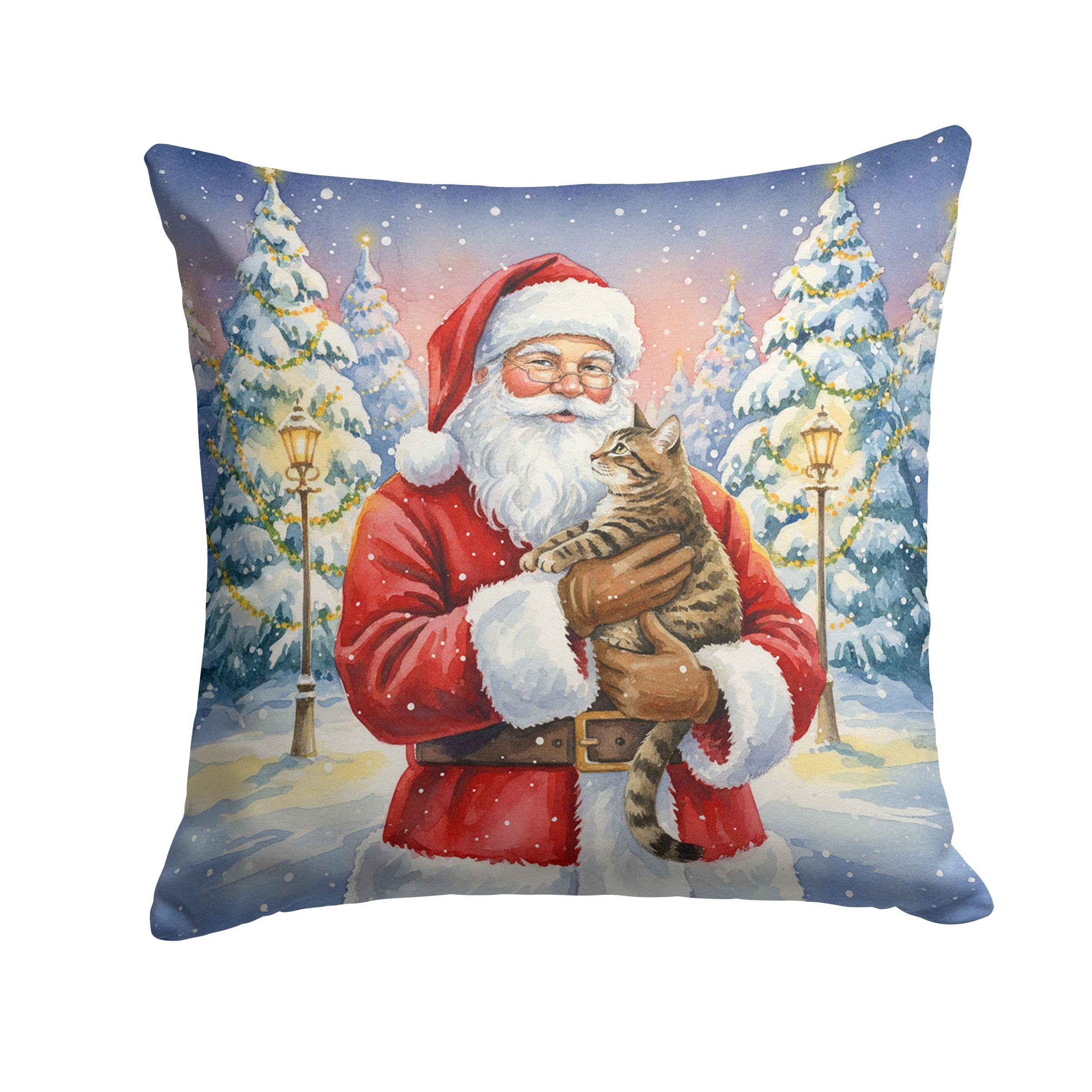 Carolines Treasures Mackerel Tabby Brown Cat with Santa Claus Throw Pillow Decorative Indoor Outdoor Accent Cushion for Couch, Bed or Patio, 18Hx18W
