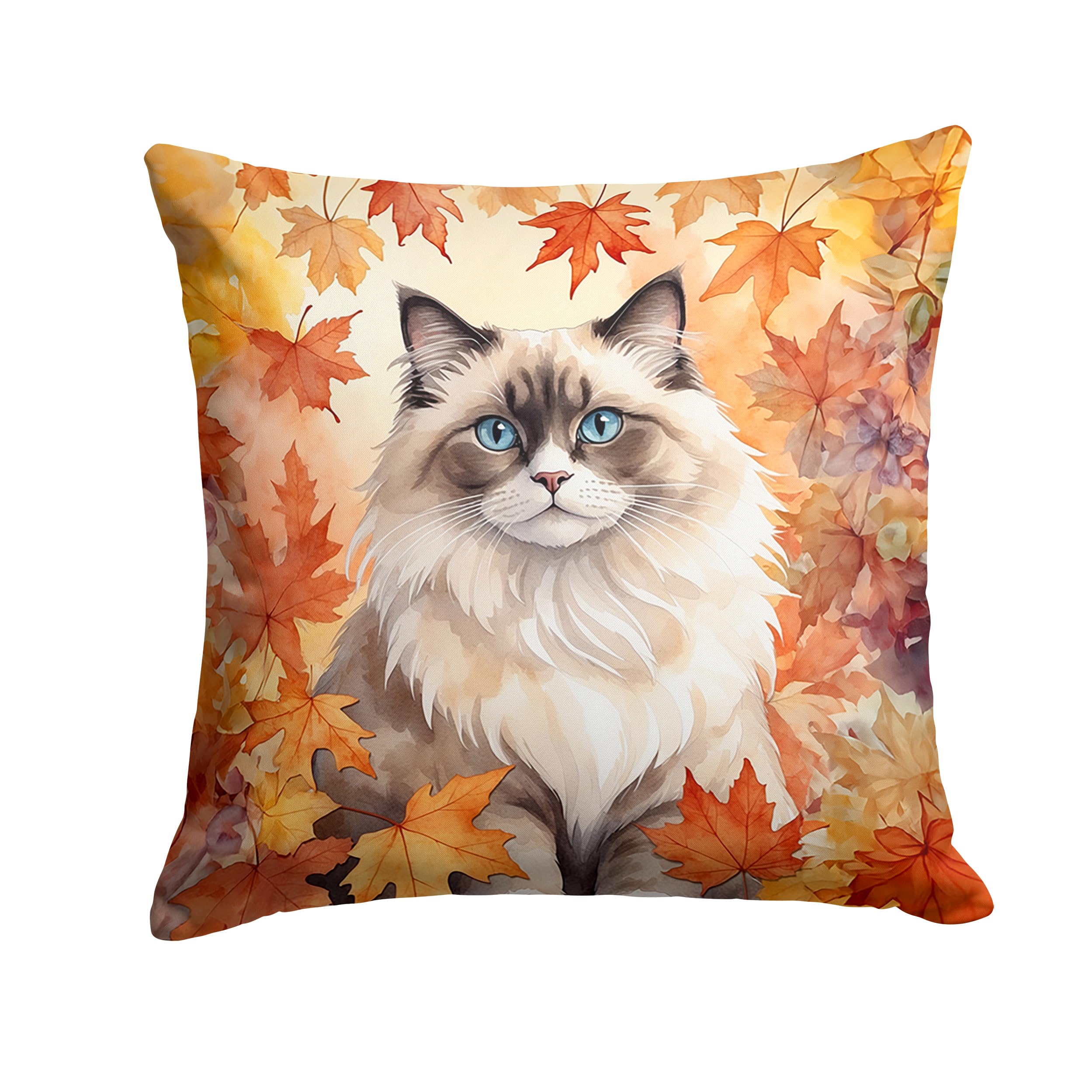Carolines Treasures Ragdoll Cat in Fall Leaves Throw Pillow Machine Washable, Indoor Outdoor Decorative Pillow for Couch, Bed or Patio, 18Hx18W