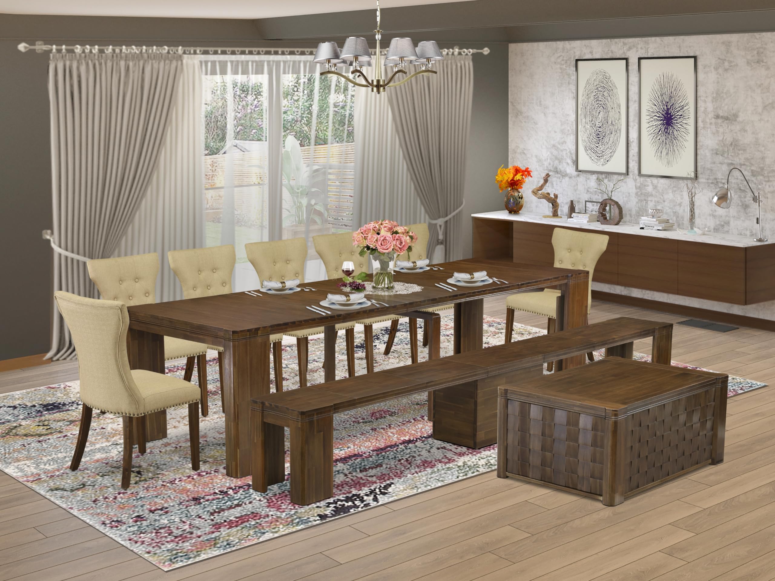 10 Pieces Extendable Dining Set Includes a Rectangle Kitchen Table