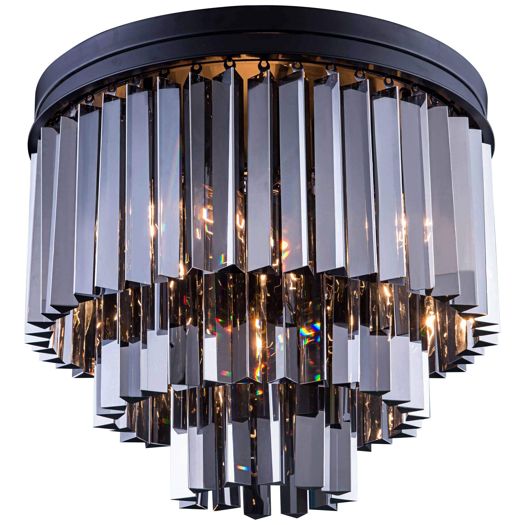 Sydney 9 light Matte Black Flush Mount Silver Shade (Grey) Royal Cut Crystal
