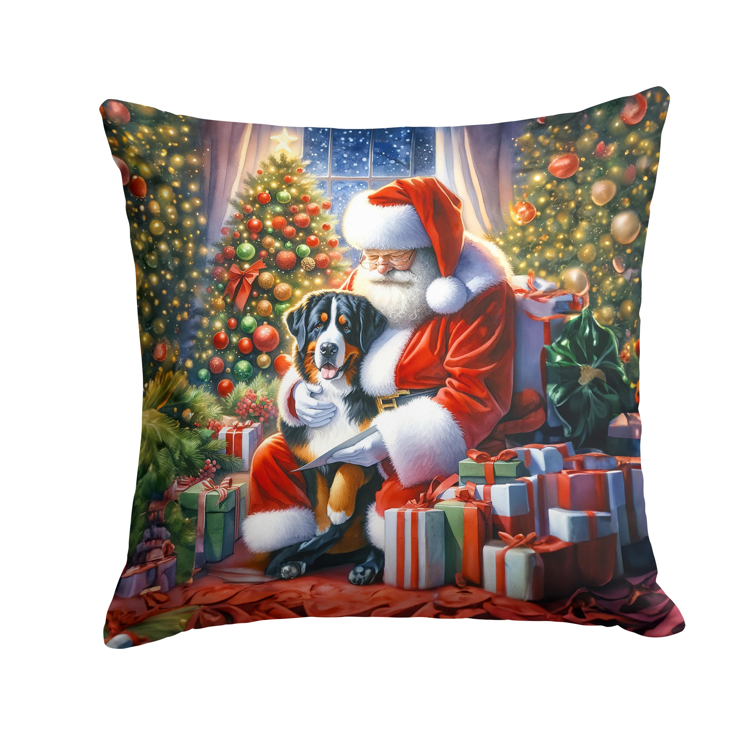 Carolines Treasures Greater Swiss Mountain Dog and Santa Claus Throw Pillow Machine Washable, Indoor Outdoor Decorative Pillow for Couch, Bed or Patio, 14Hx14W