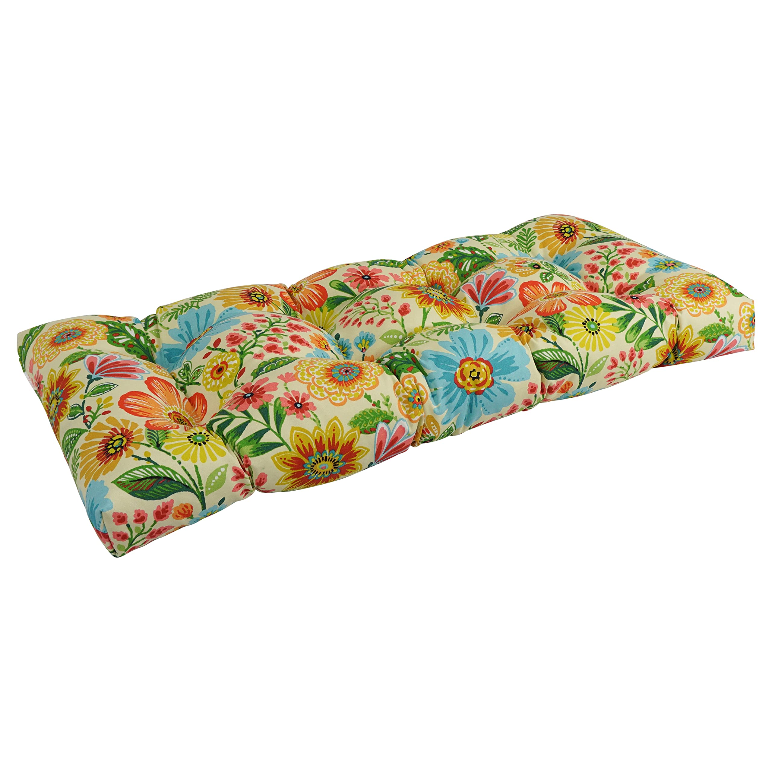 42-inch by 19-inch Squared Patterned Spun Polyester Tufted Loveseat Cushion  94006-LS-REO-60