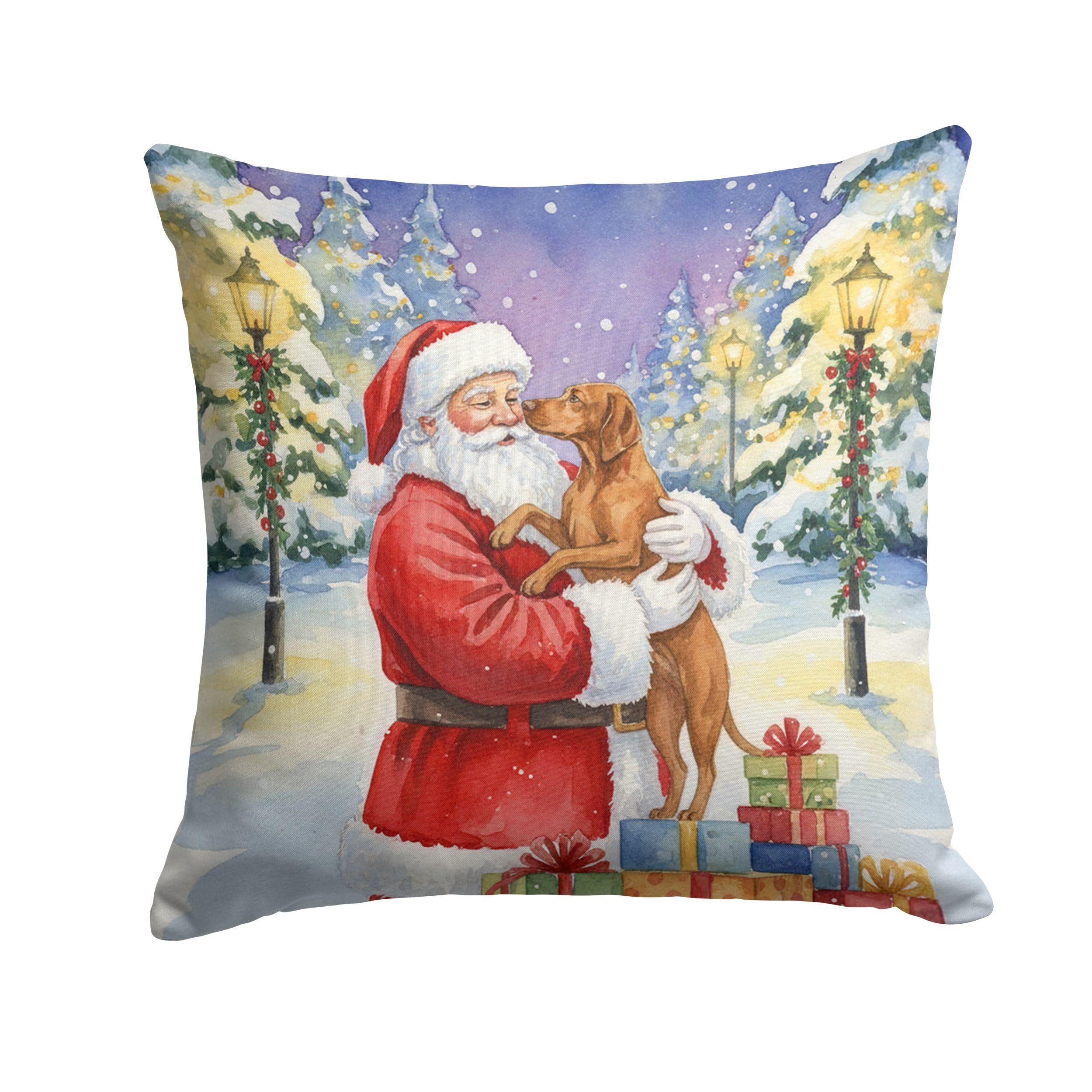 Carolines Treasures Vizsla with Santa Claus Throw Pillow Decorative Indoor Outdoor Accent Cushion for Couch, Bed or Patio, 18Hx18W