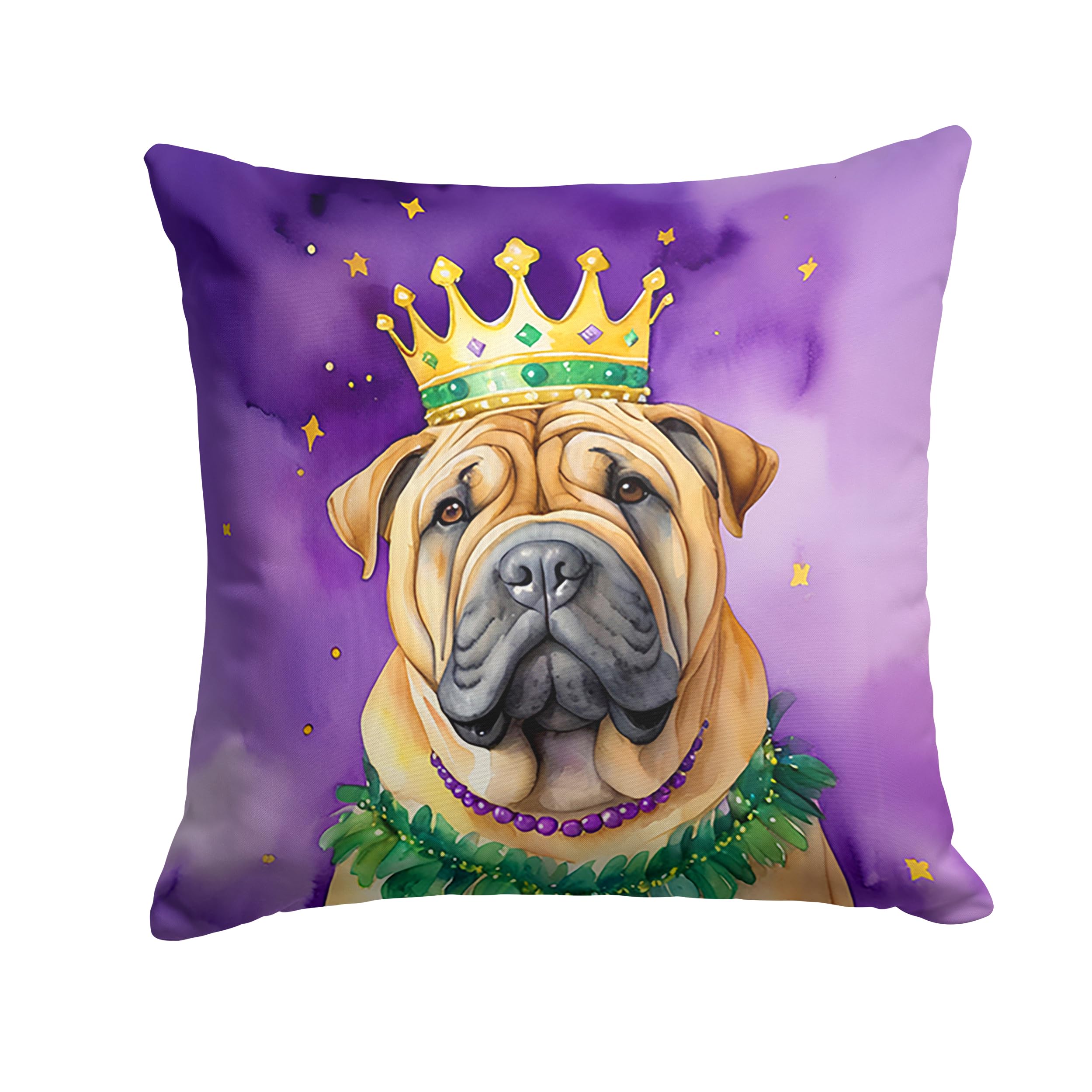 Carolines Treasures Shar Pei King of Mardi Gras Throw Pillow Machine Washable, Indoor Outdoor Decorative Pillow for Couch, Bed or Patio, 18Hx18W