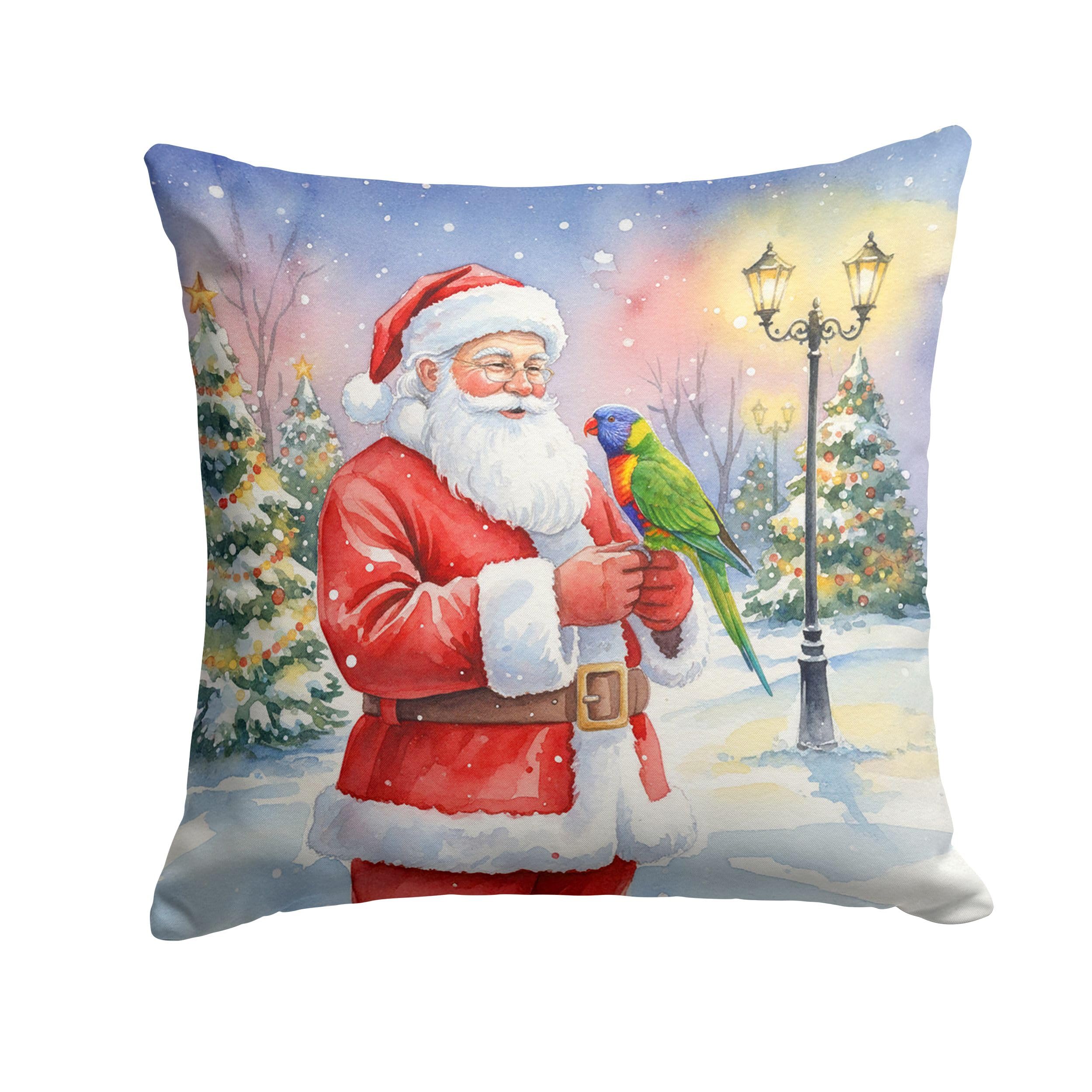 Carolines Treasures Lorikeet with Santa Claus Throw Pillow Decorative Indoor Outdoor Accent Cushion for Couch, Bed or Patio, 14Hx14W