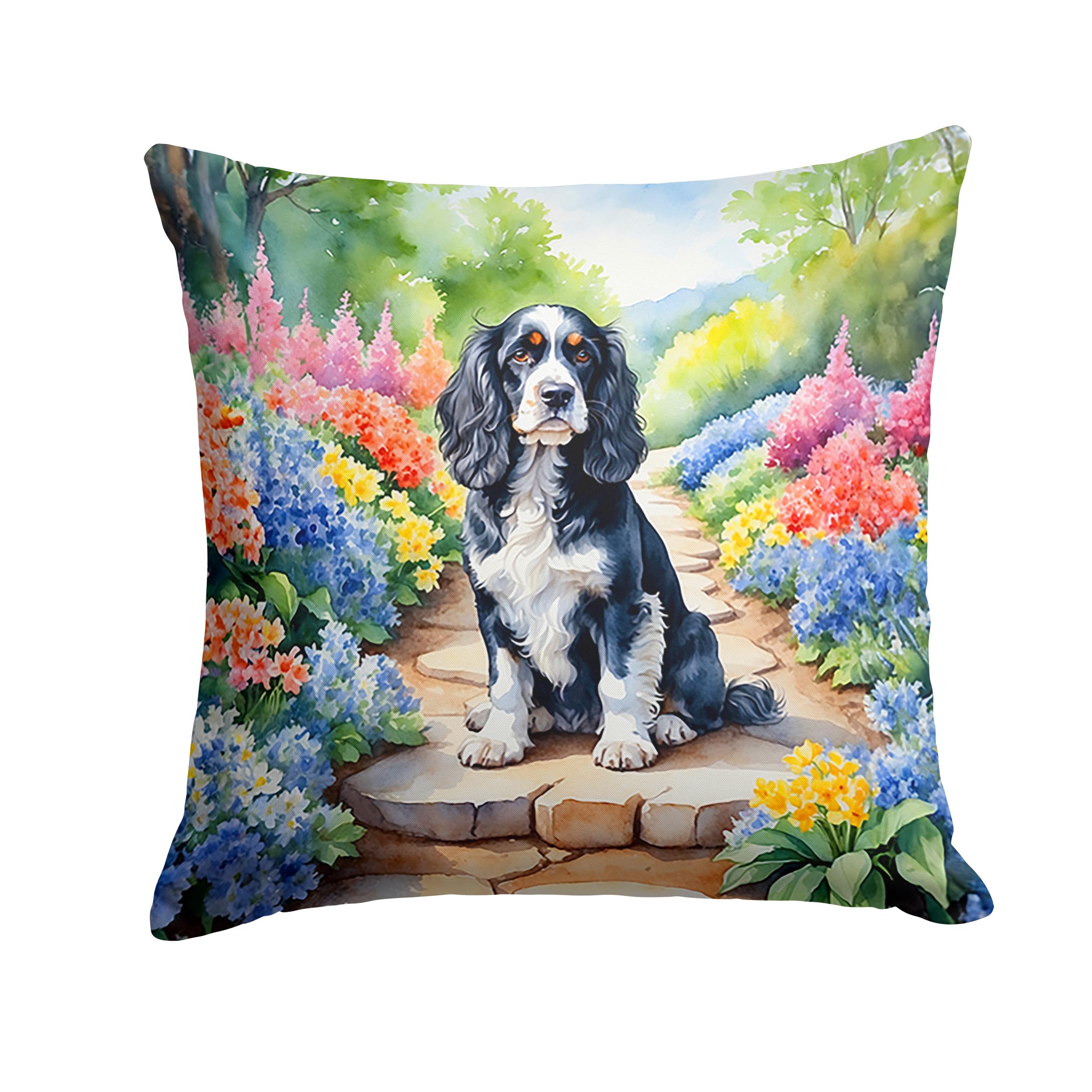 Carolines Treasures Cocker Spaniel Spring Path Throw Pillow Machine Washable, Indoor Outdoor Decorative Pillow for Couch, Bed or Patio, 18Hx18W