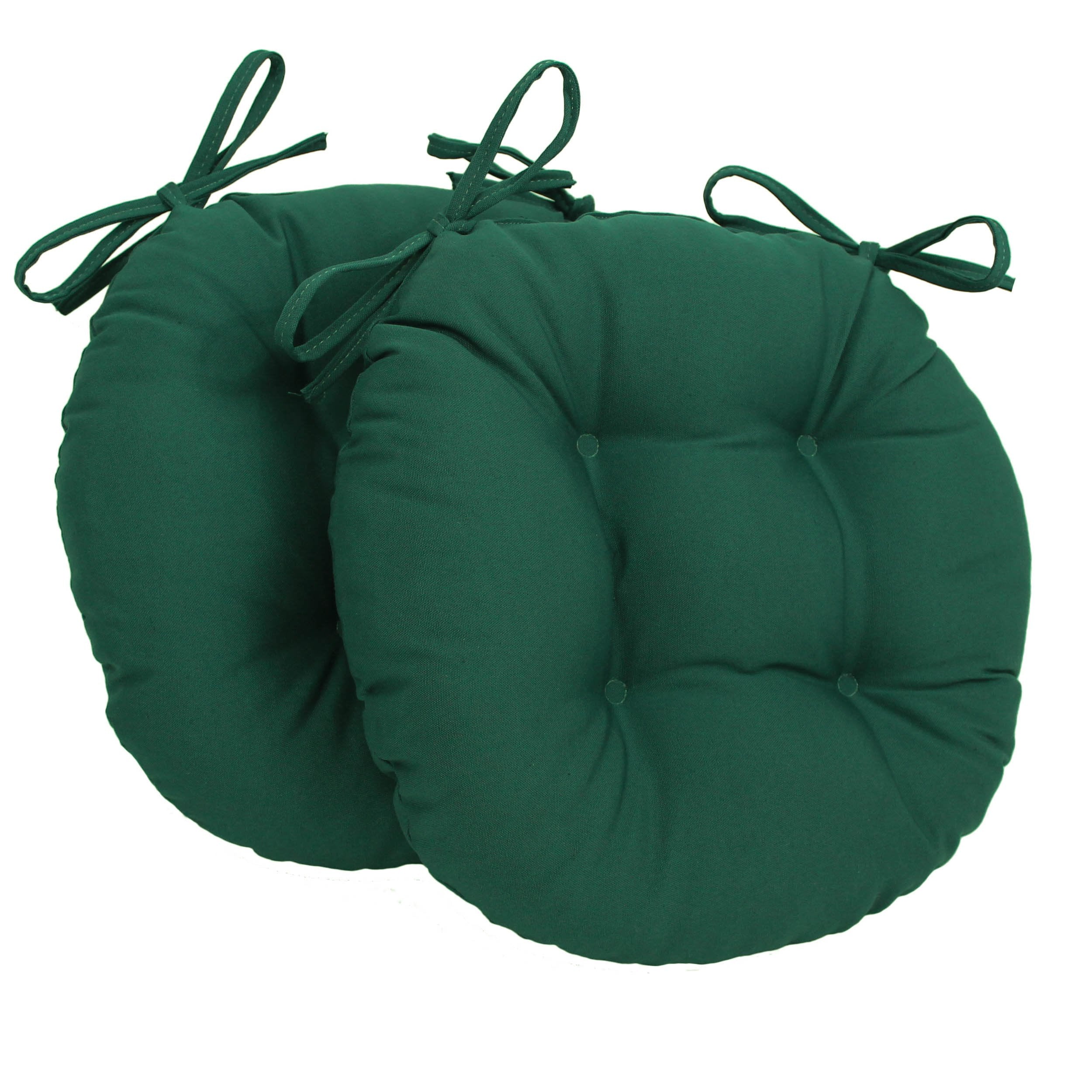 16-inch Solid Twill Round Tufted Chair Cushions (Set of 2) - Forest Green