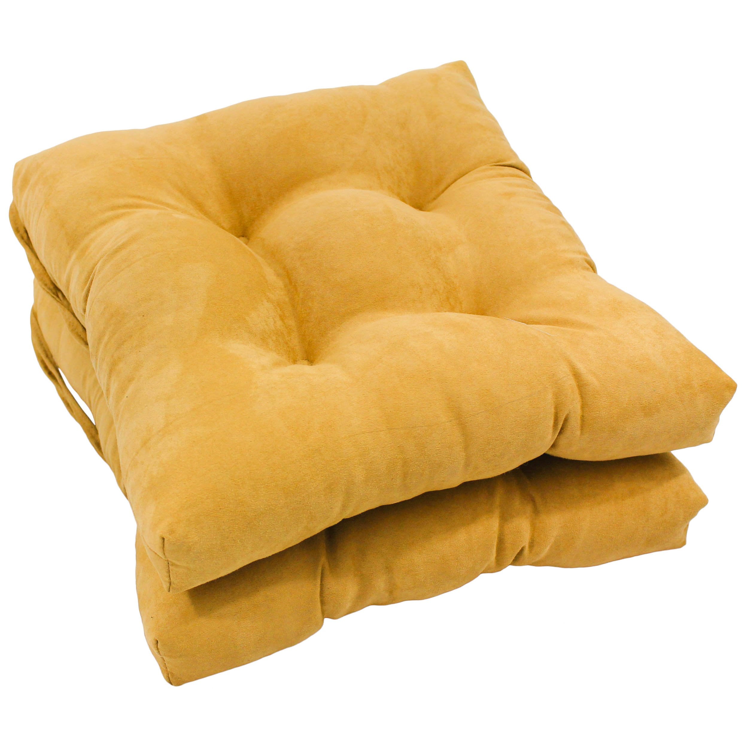 16-inch Solid Micro Suede Square Tufted Chair Cushions (Set of 2) - Lemon