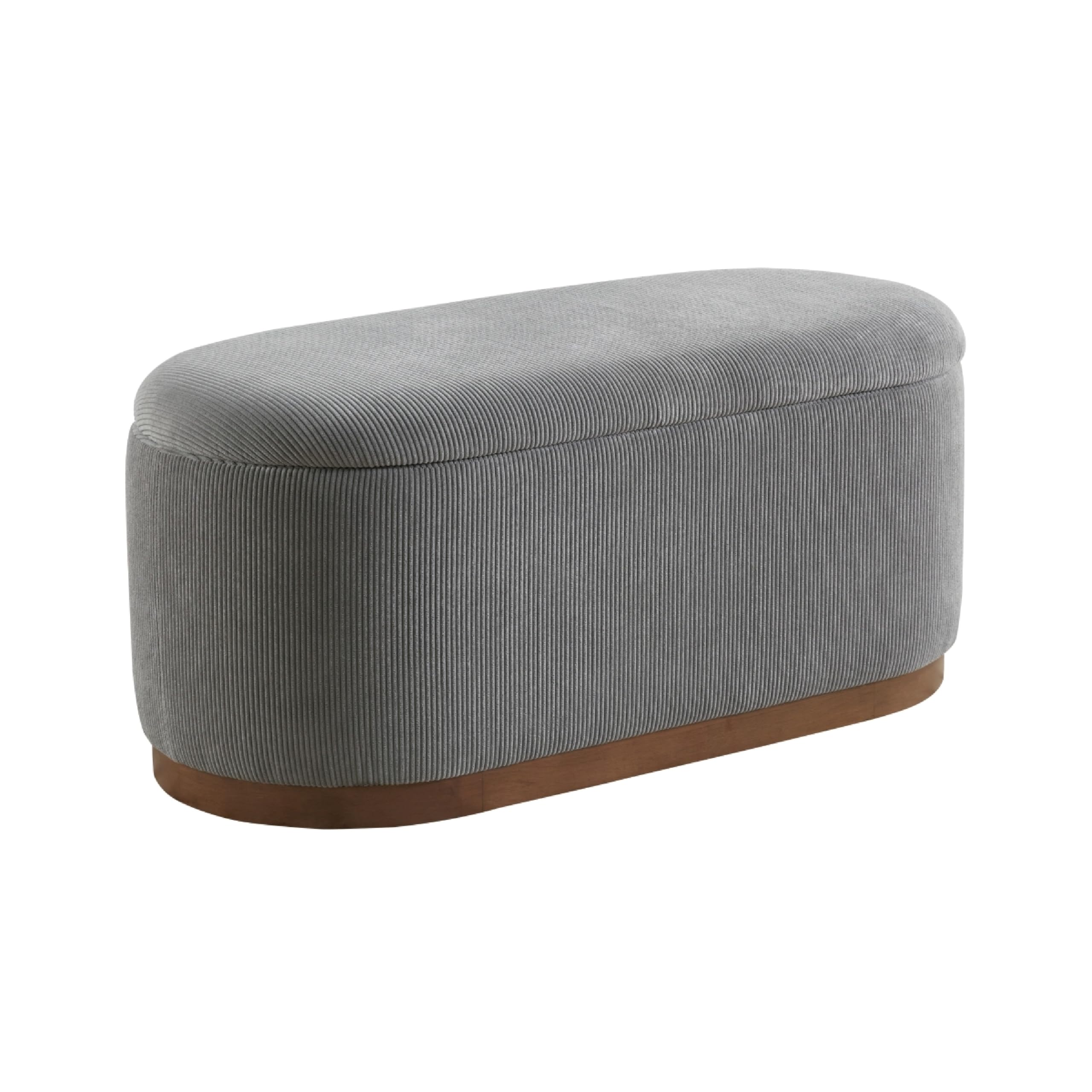 Sio Storage Bench, Ribbed Gray Corduroy, 43 Inch Walnut Brown Wood