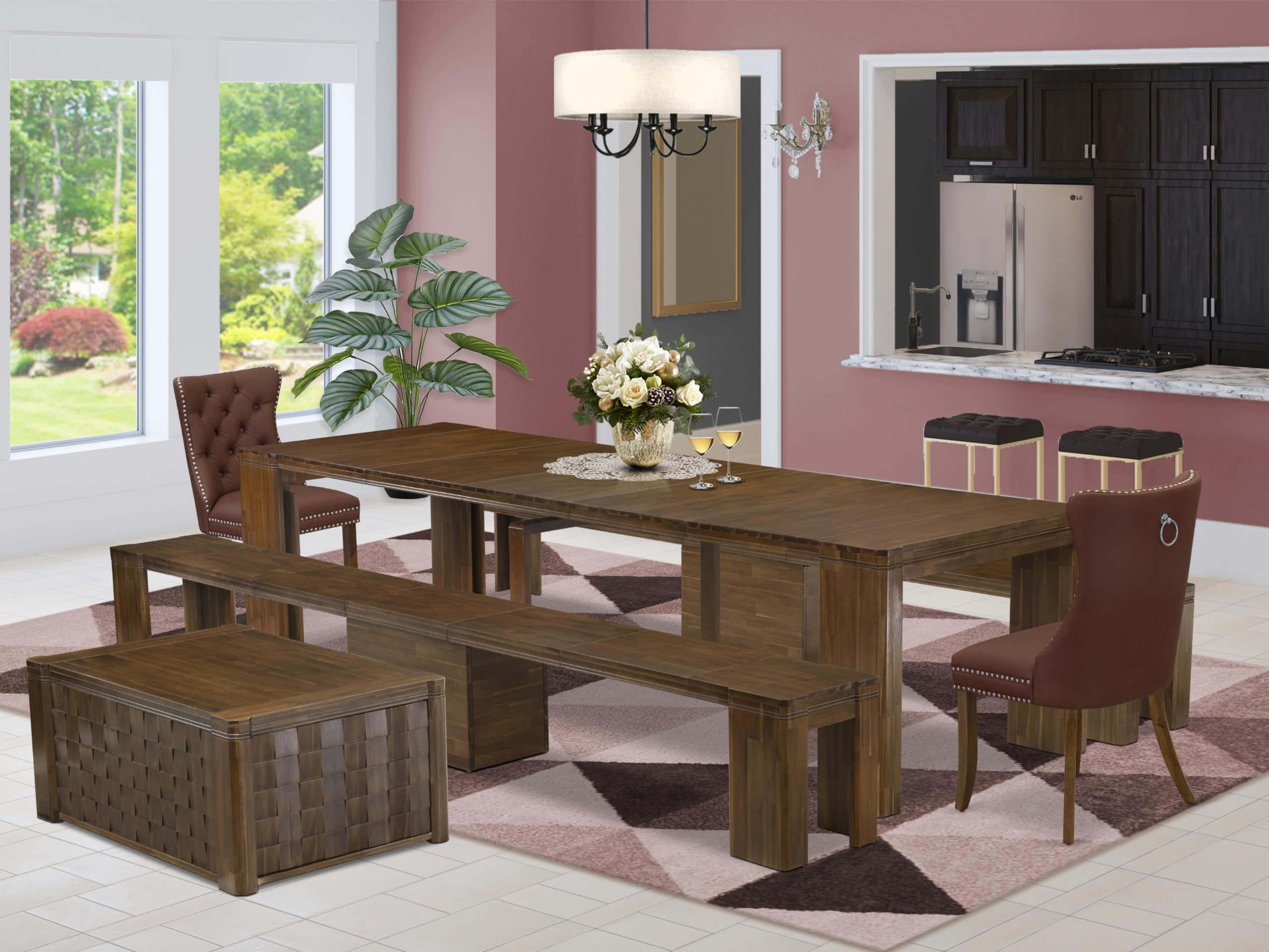 6 Pieces Extendable Dining Set Includes a Rectangle Kitchen Table