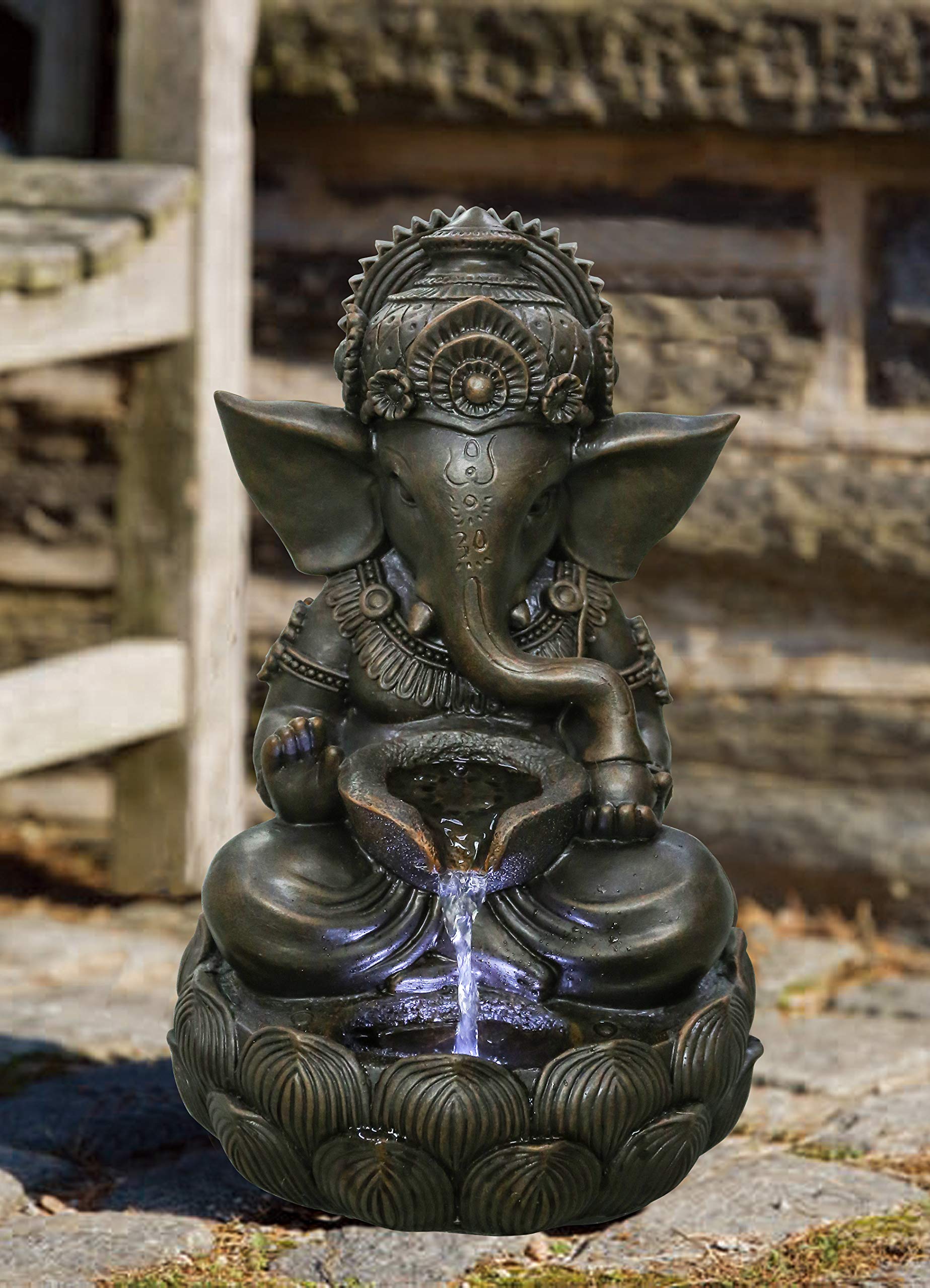 Hi-Line Gift Ltd 79554-M Lord Ganesh Sculptural Tabletop Fountain with Cool White LED Lights