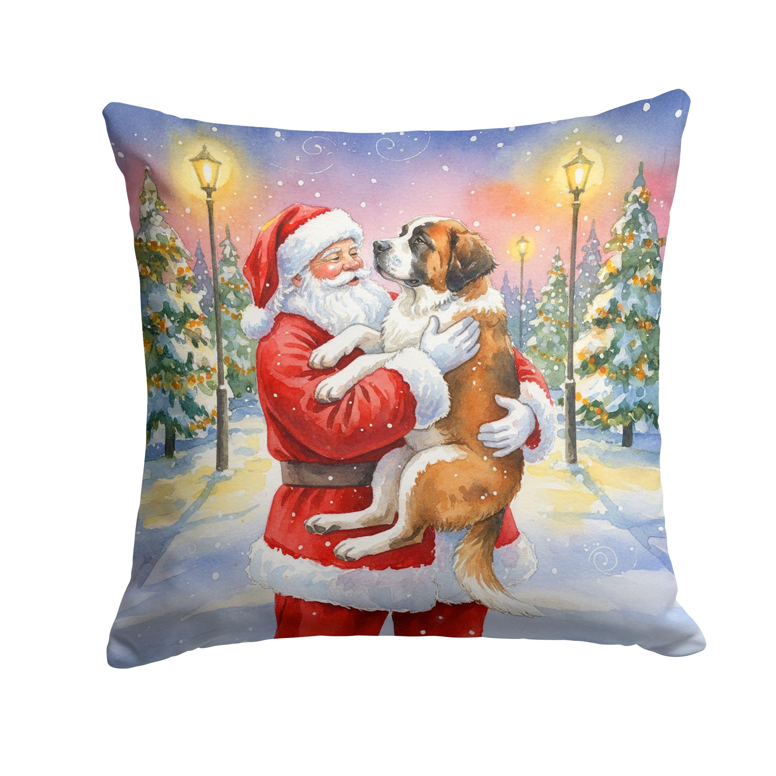 Carolines Treasures Saint Bernard with Santa Claus Throw Pillow Decorative Indoor Outdoor Accent Cushion for Couch, Bed or Patio, 14Hx14W
