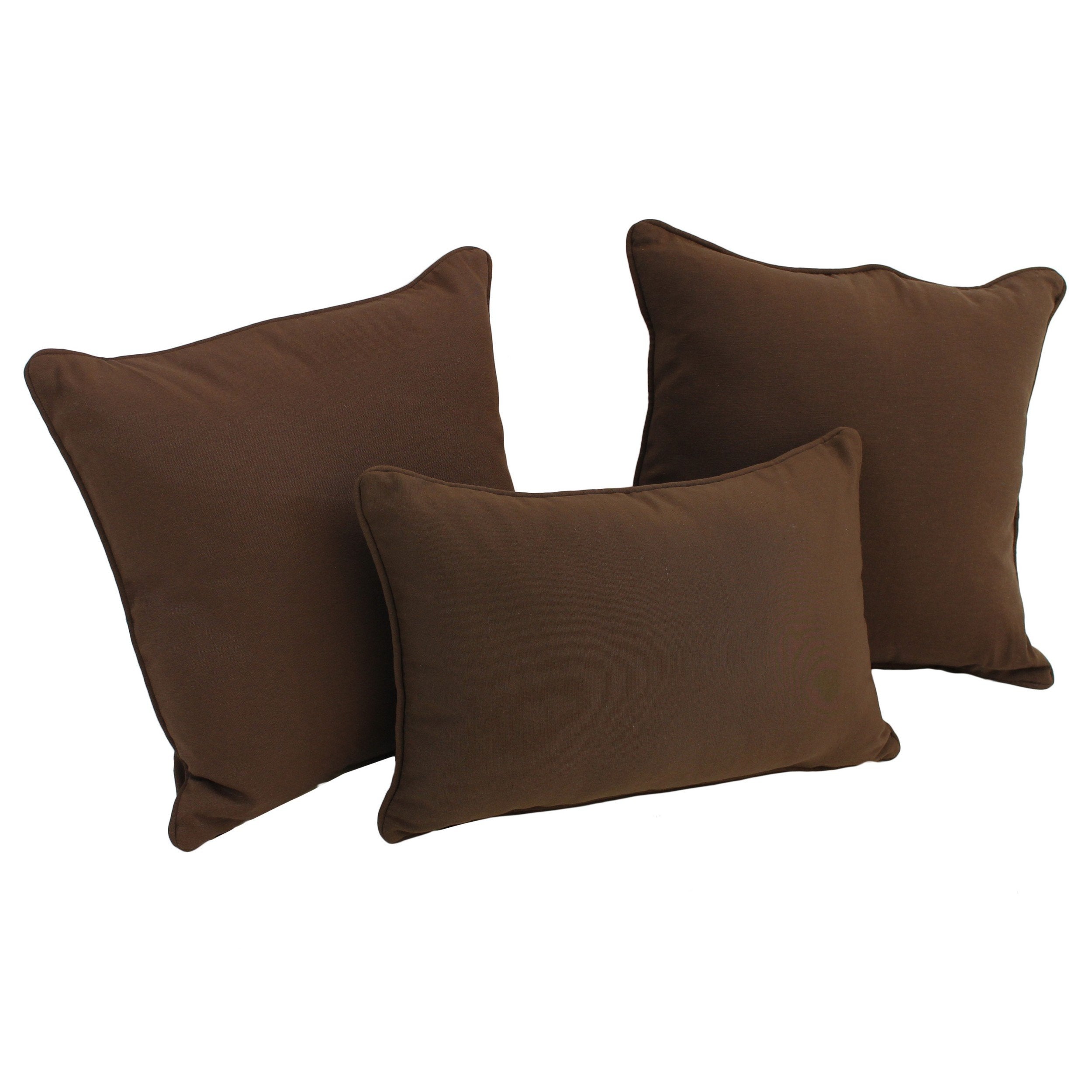 Double-corded Solid Twill Throw Pillows with Inserts (Set of 3) - Chocolate