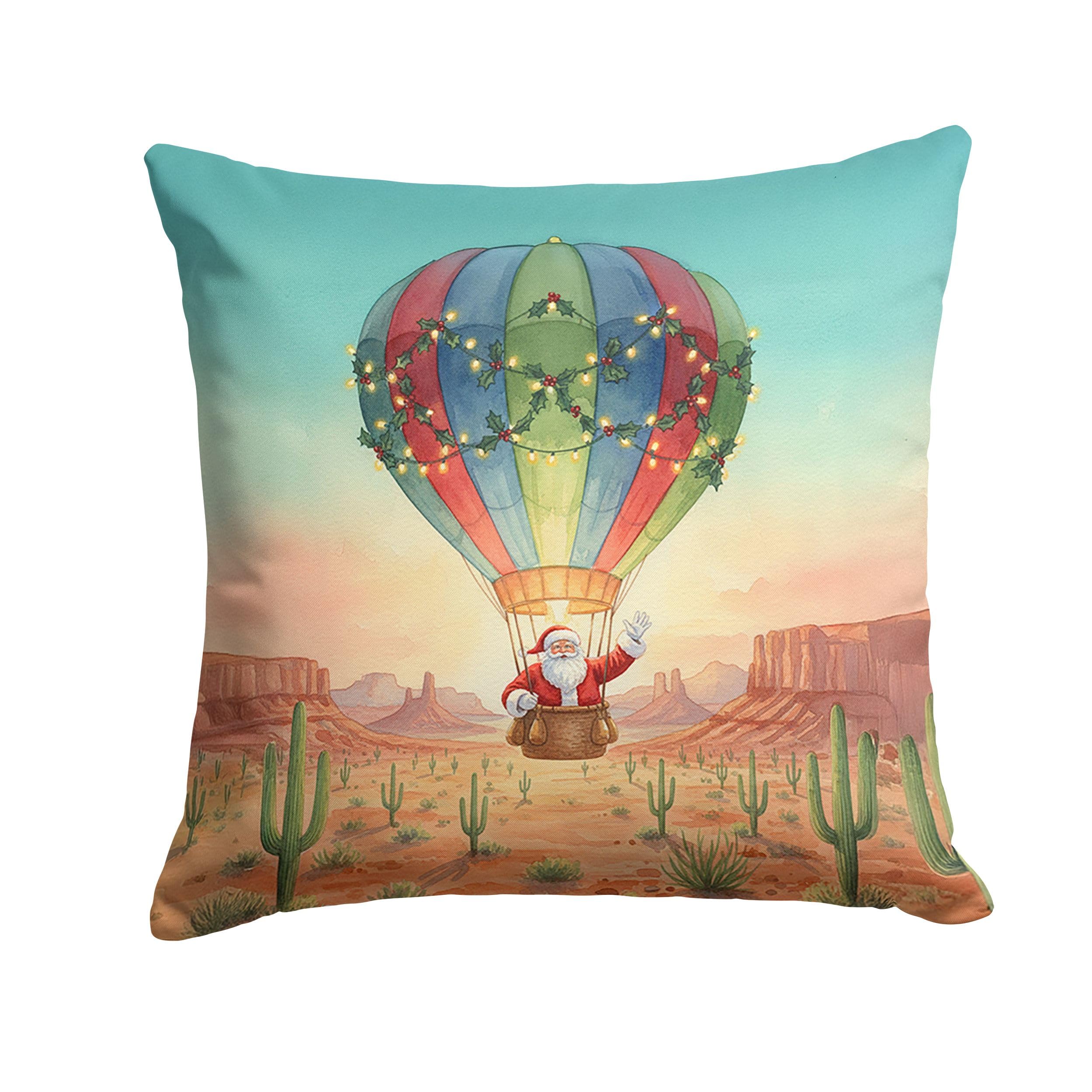 Carolines Treasures Santa Claus with a Hot-Air Balloon Christmas Throw Pillow Decorative Indoor Outdoor Accent Cushion for Couch, Bed or Patio, 14Hx14W