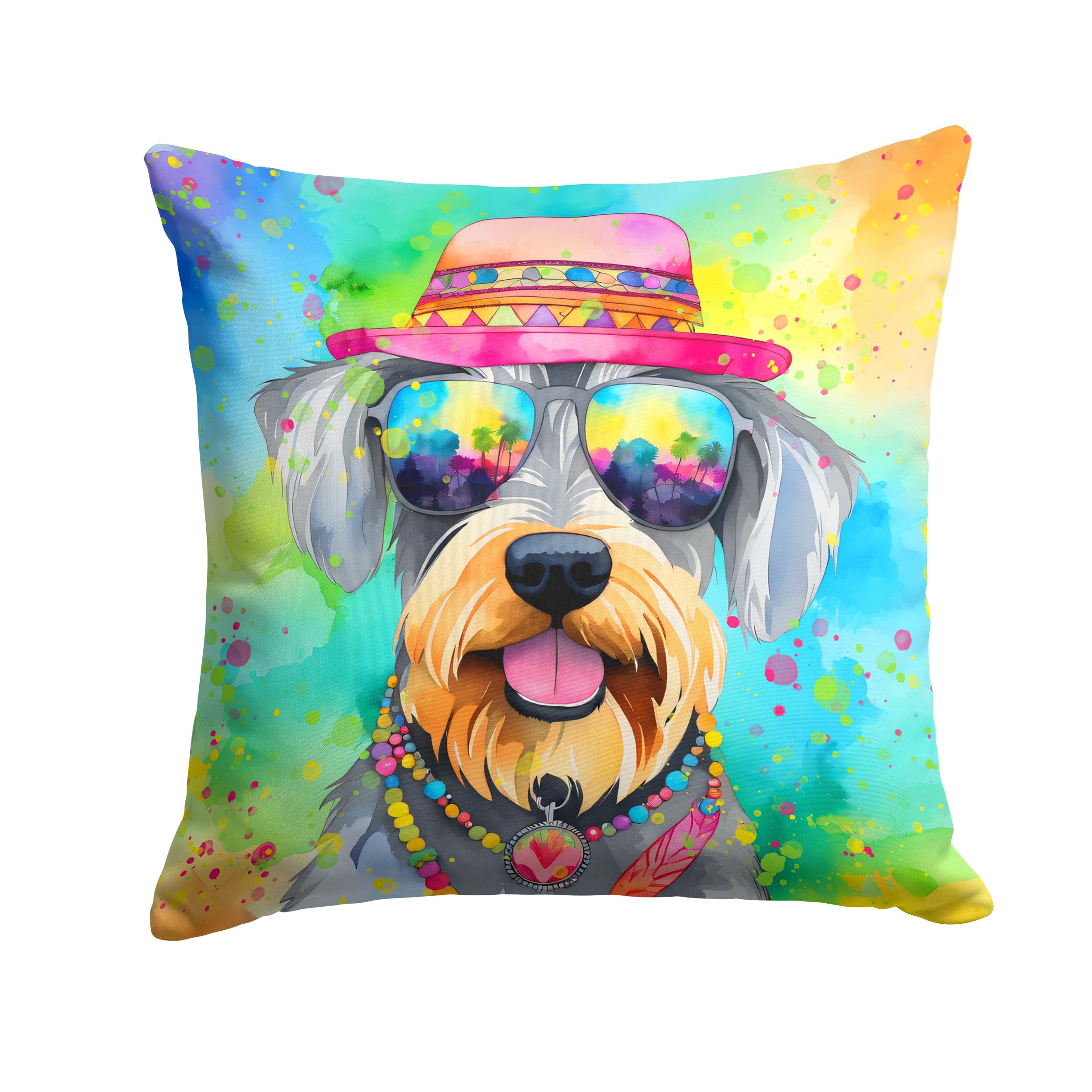 Schnauzer Hippie Dawg Throw Pillow