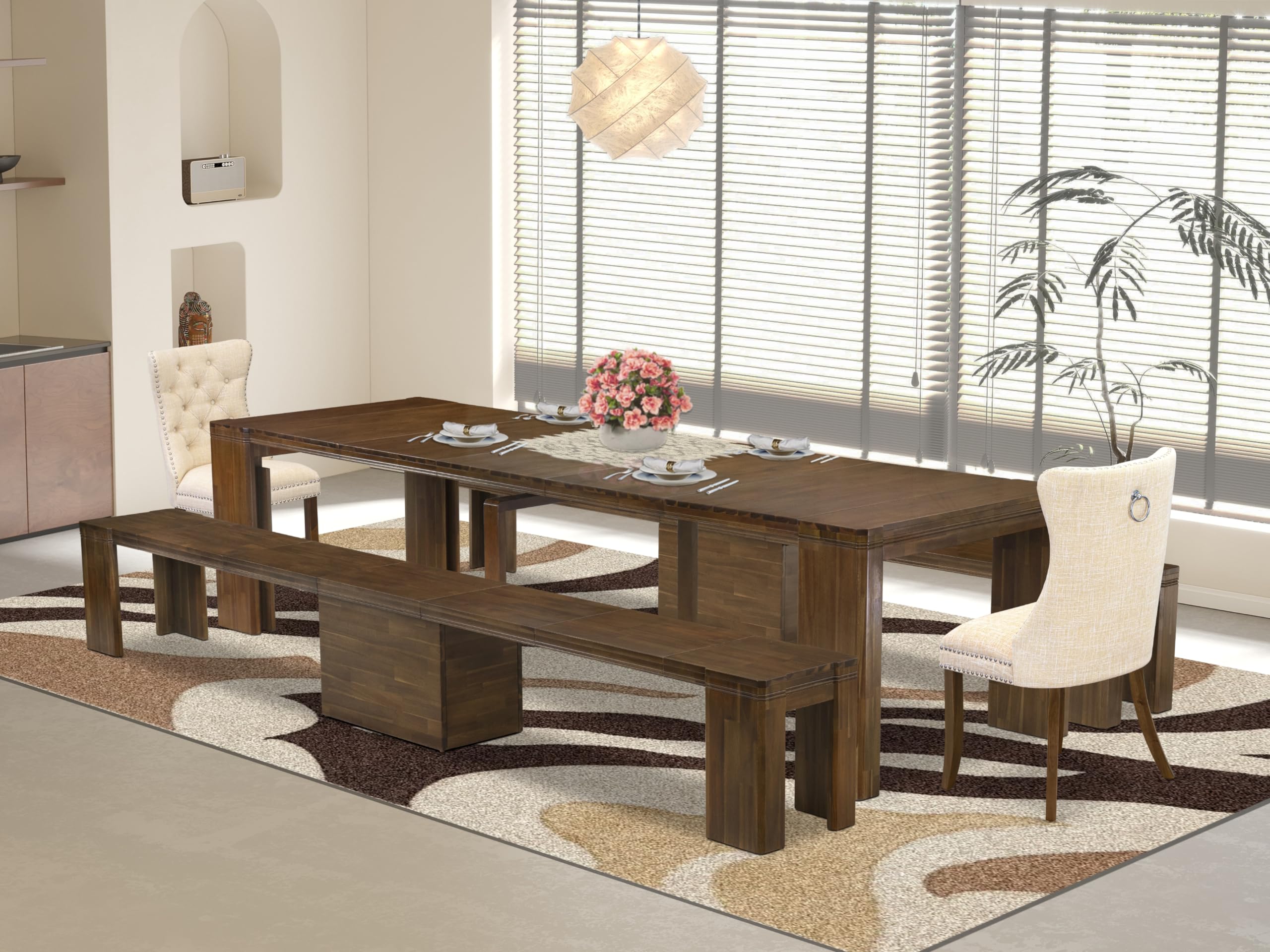 5 Pieces Extendable Dining Set Includes a Rectangle Kitchen Table