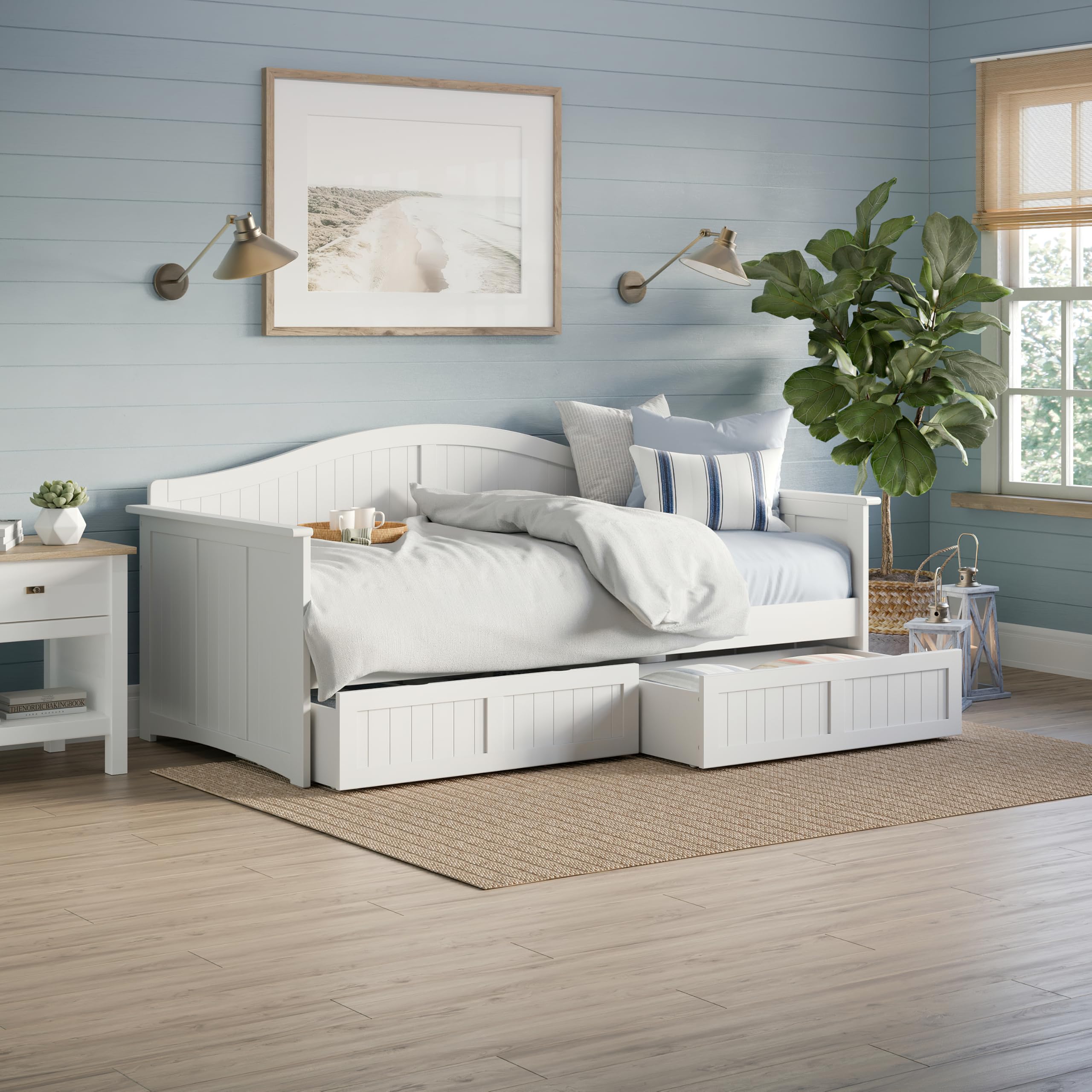 AFI Nantucket Twin Wood Daybed with Set of 2 Drawers in White