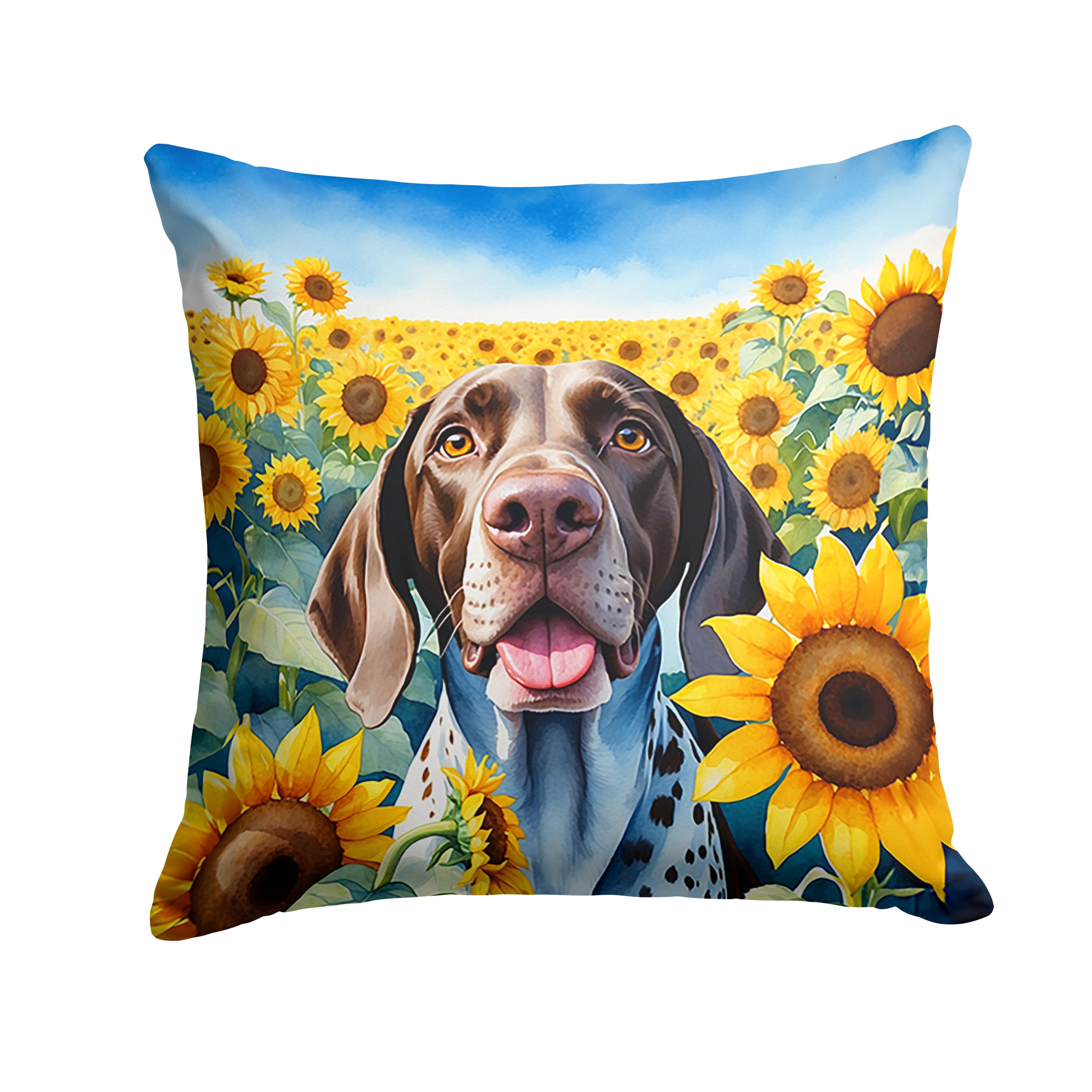Carolines Treasures in Sunflowers Throw Pillow, 18Hx18W, German Shorthaired Pointer 6085