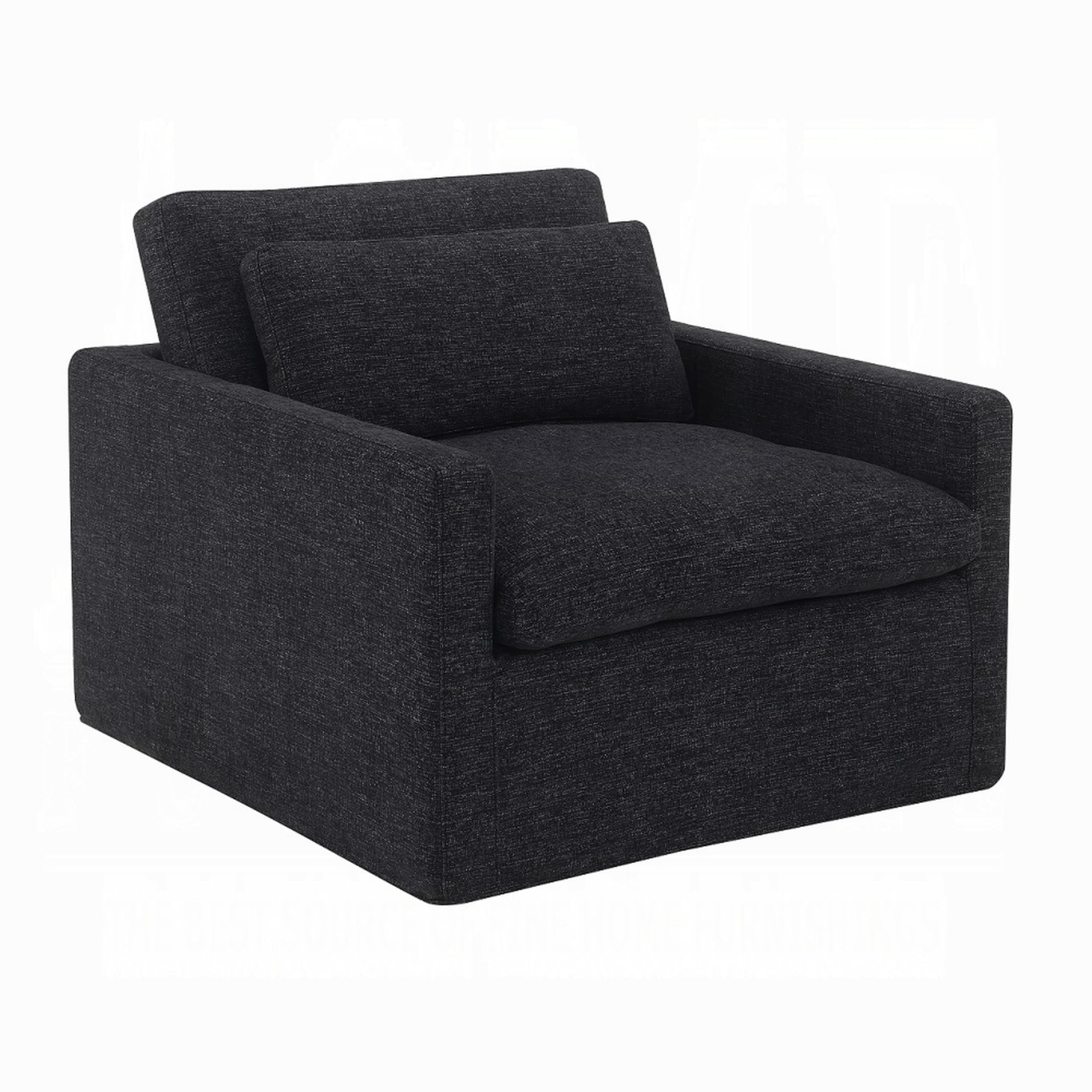 Rick Swivel Accent Chair w Pillow, Square Arm, Dark Gray Upholstery