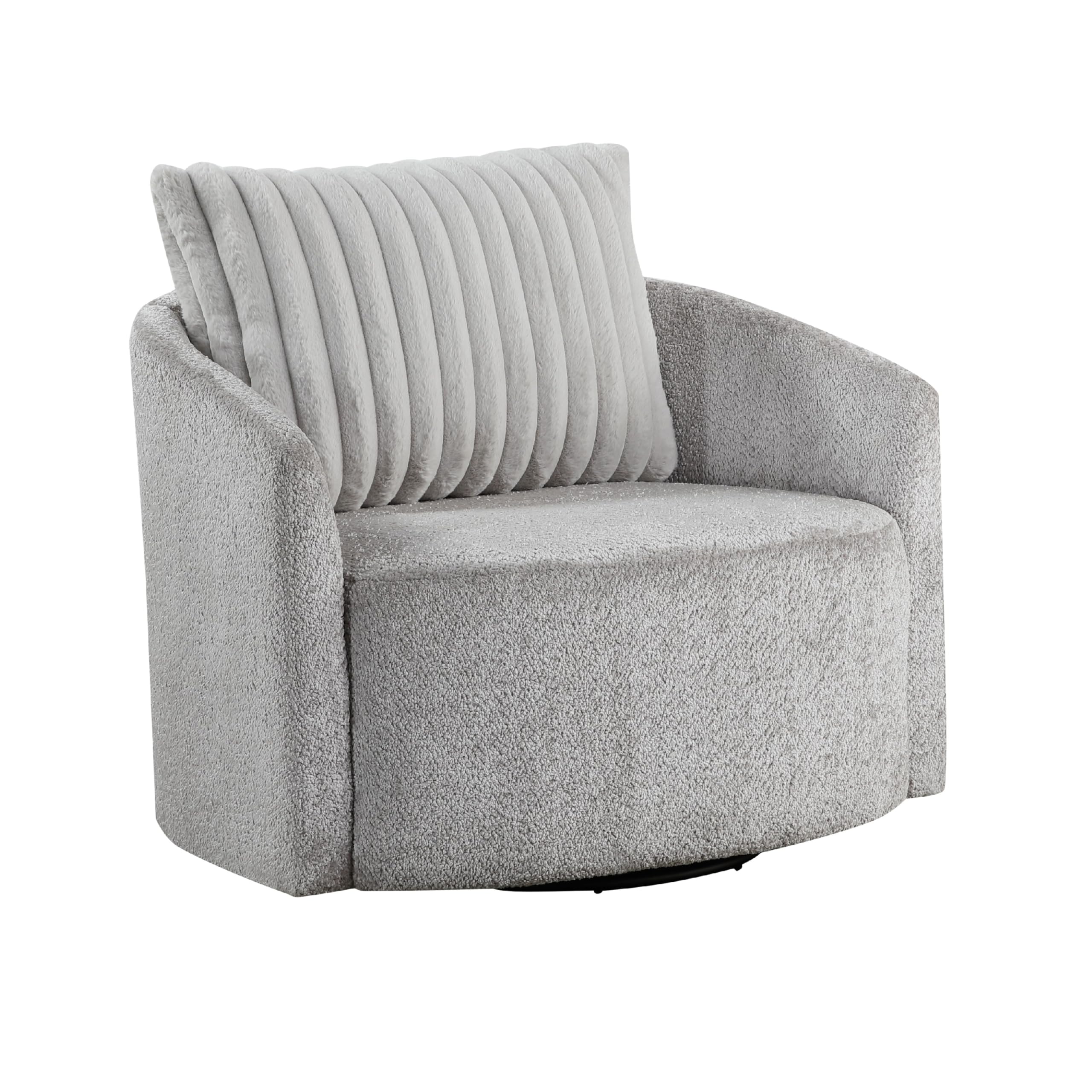 Vinnie Swivel Armchair, Gray Chenille, Large Corduroy Back Pillow