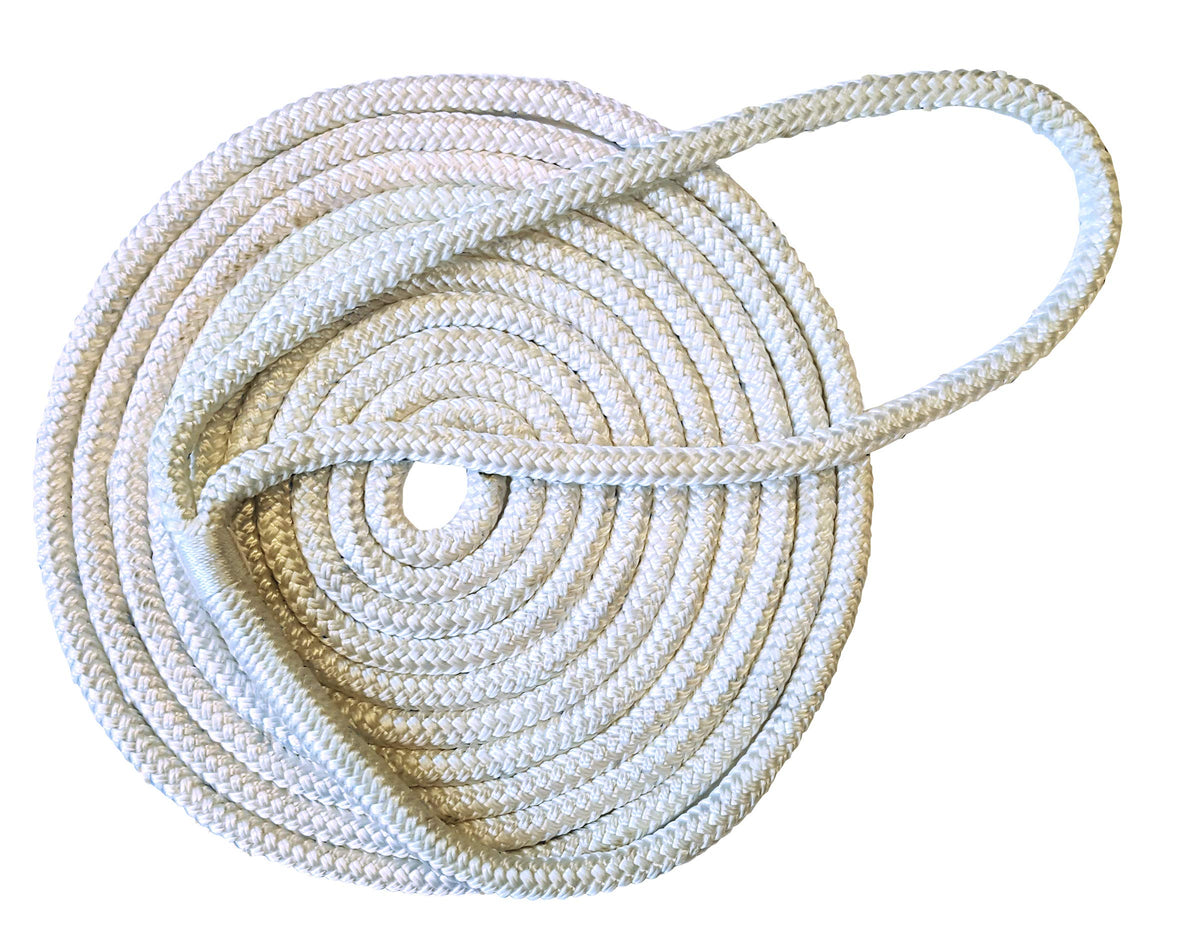 Tommy Docks 15 Ft Dock Line With 4,400 Lb Break Strength - 3/8 In Thick Double Braided Nylon Marine Rope Accessory - 12 In Eye S