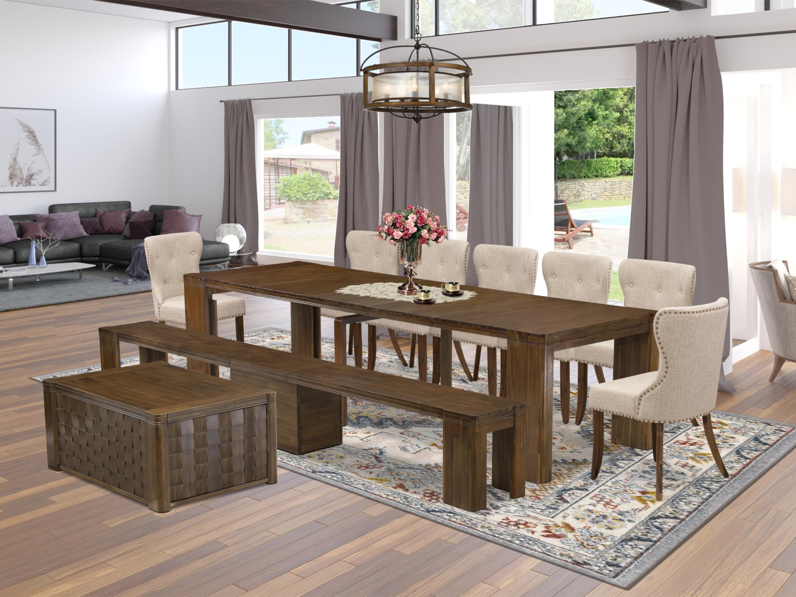 10 Pieces Extendable Dining Set Includes a Rectangle Kitchen Table