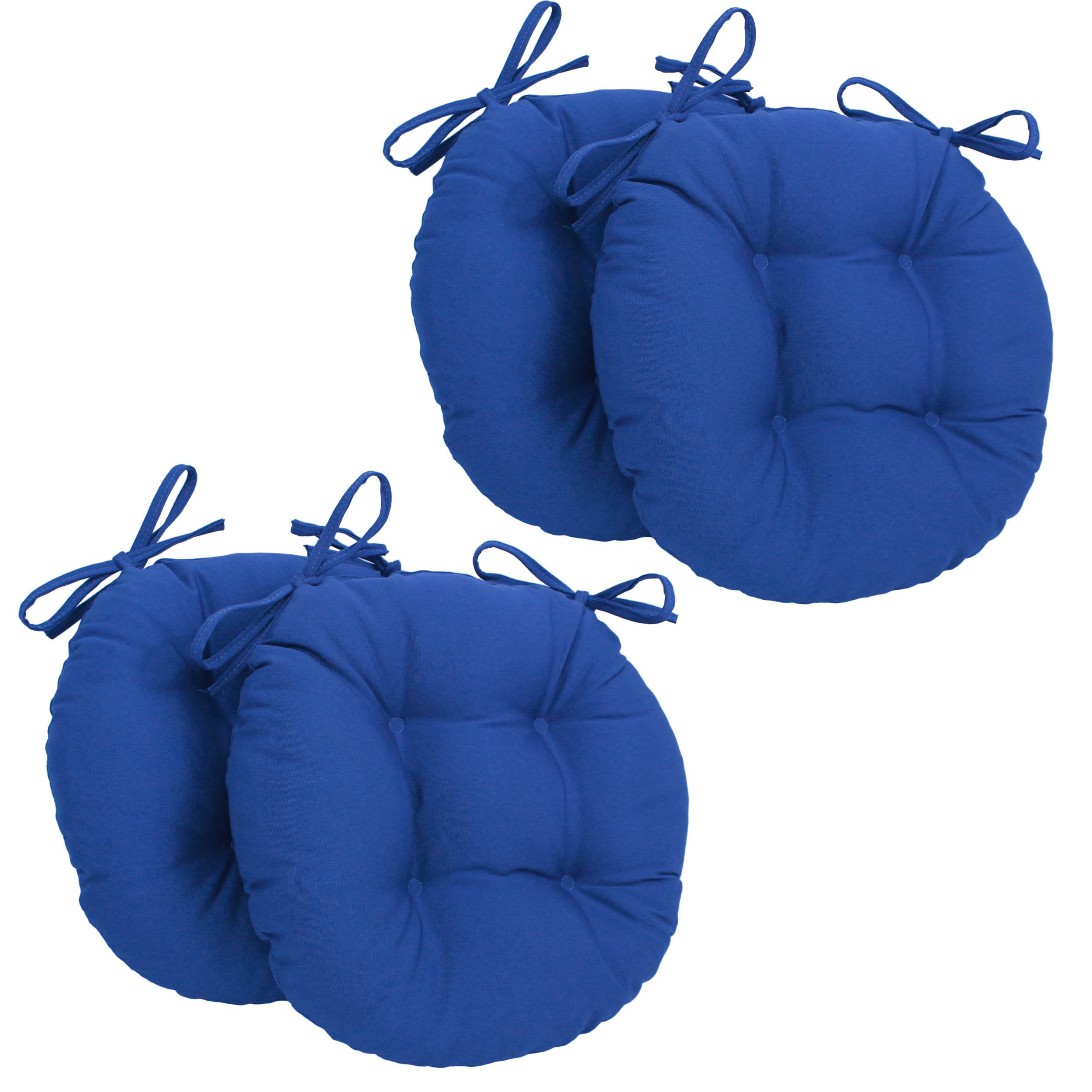 16-inch Solid Twill Round Tufted Chair Cushions (Set of 4) - Royal Blue
