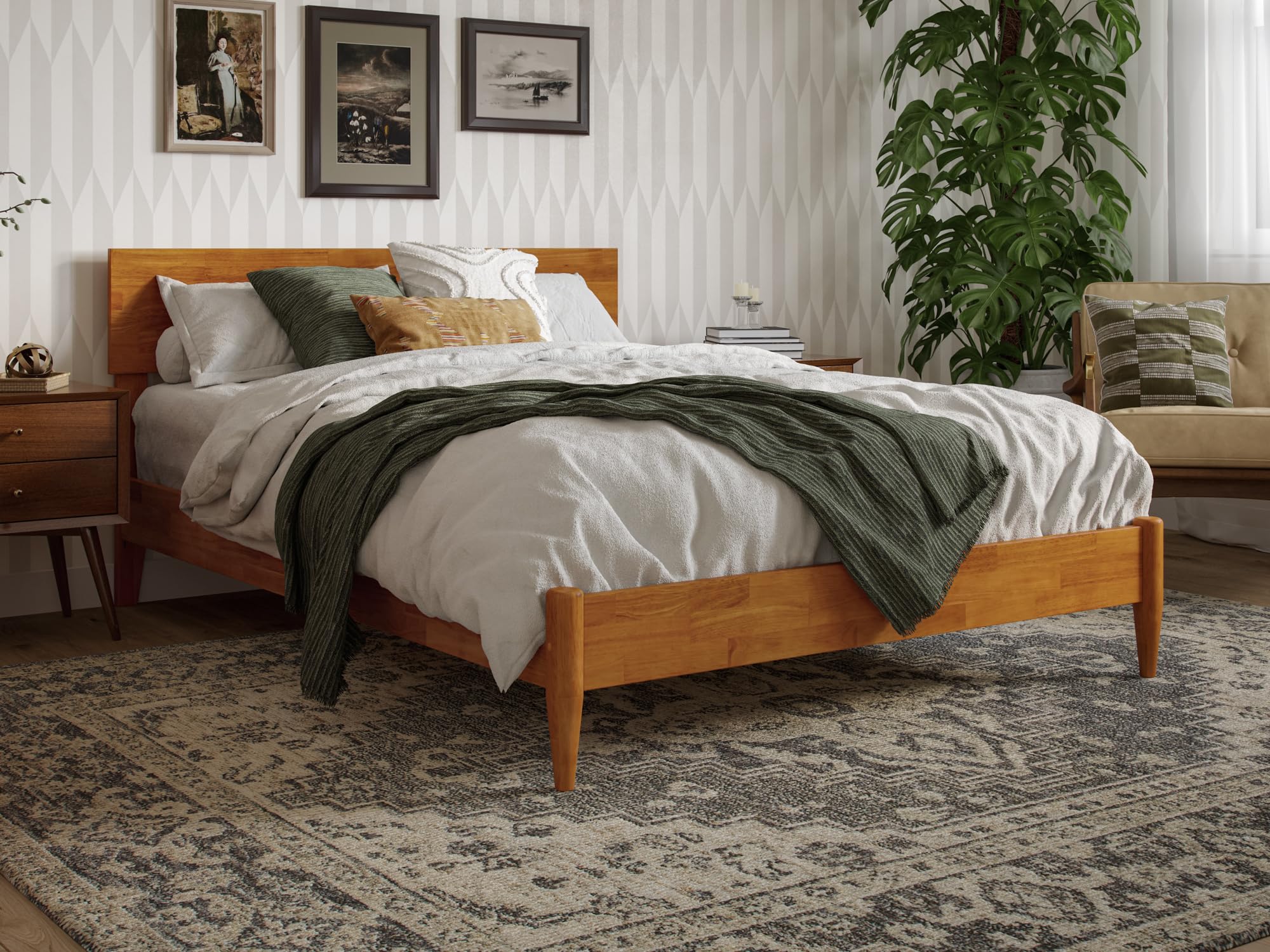 Aria Twin Solid Wood Modern Low Profile Platform Bed in Light Toffee