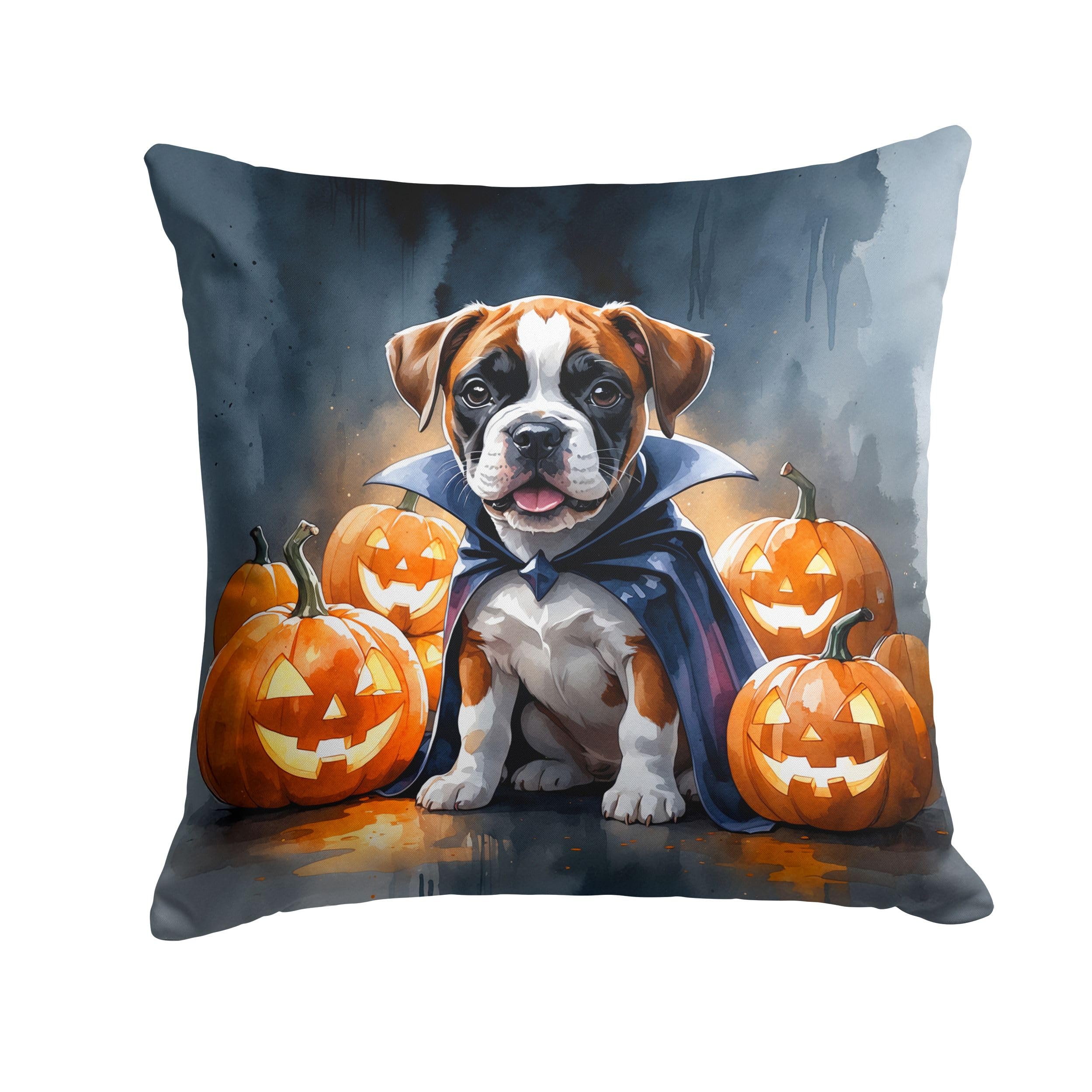 Carolines Treasures Boxer Puppy Halloween Throw Pillow Machine Washable, Indoor Outdoor Decorative Pillow for Couch, Bed or Patio, 14Hx14W