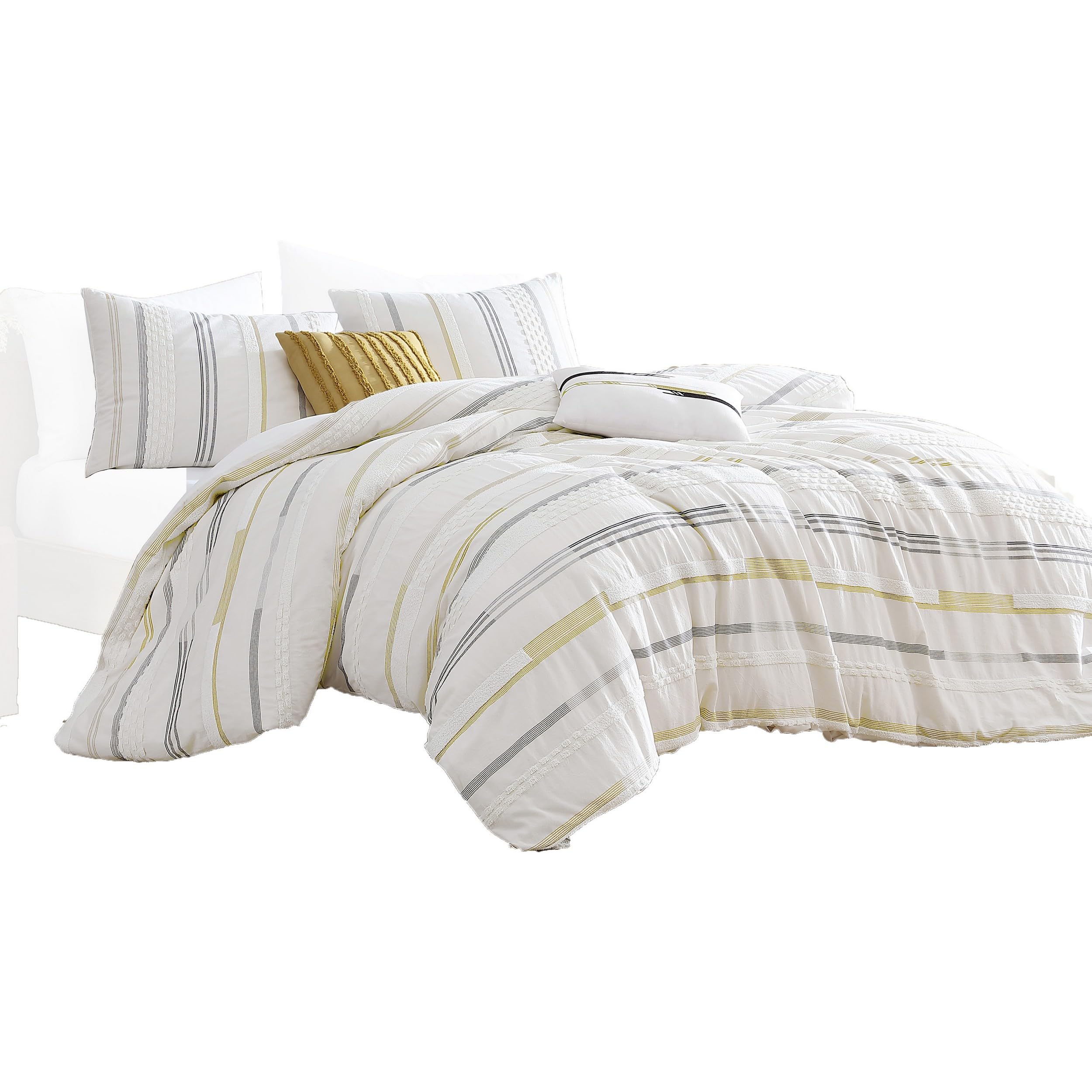 Mary 6 Piece Queen Duvet Comforter Set, 2 Pillows, Textured Ivory Boucle