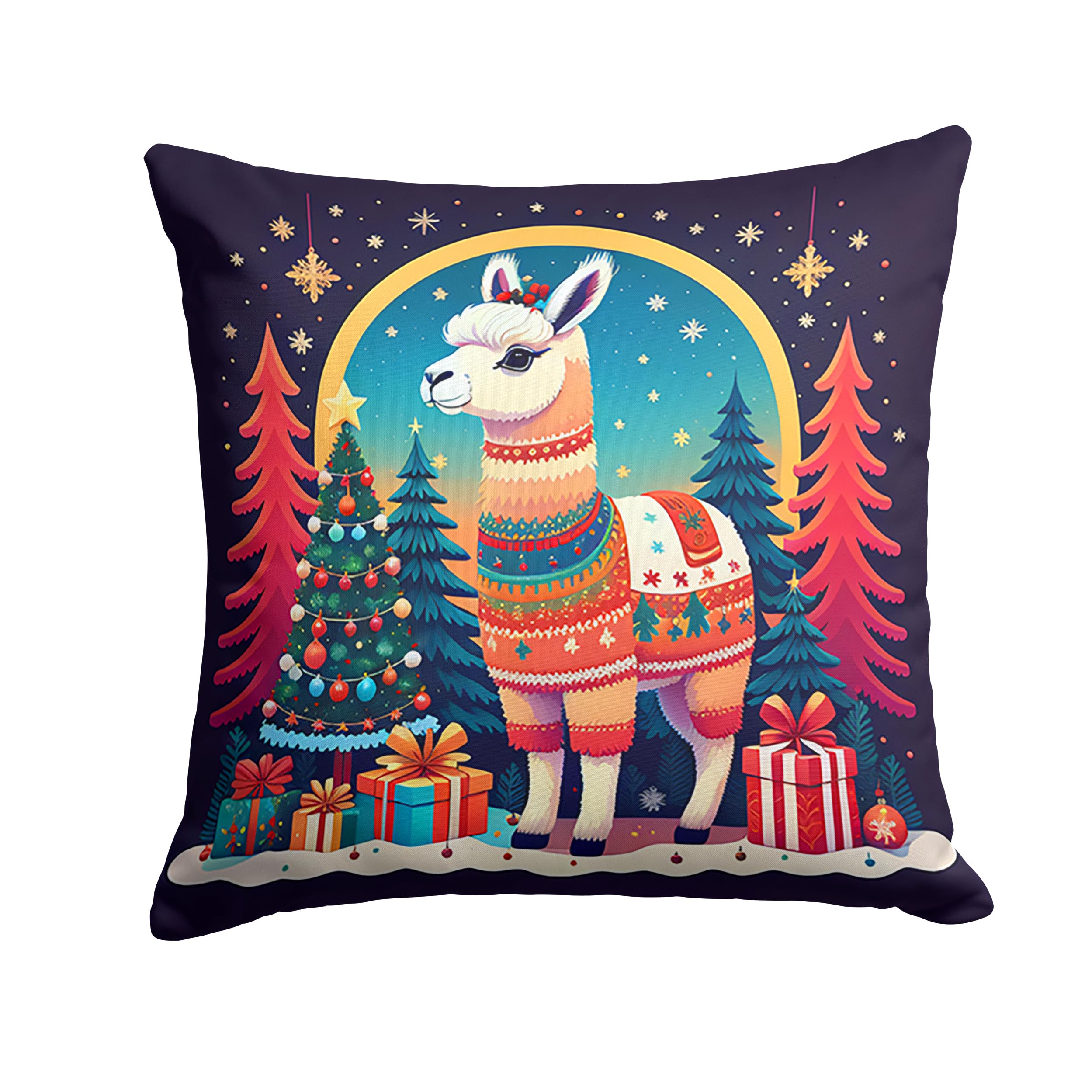 Carolines Treasures DAC1192PW1818 Llama Christmas Fabric Decorative Pillow Machine Washable, Indoor Outdoor Decorative Pillow for Couch, Bed or Patio, 18Hx18W