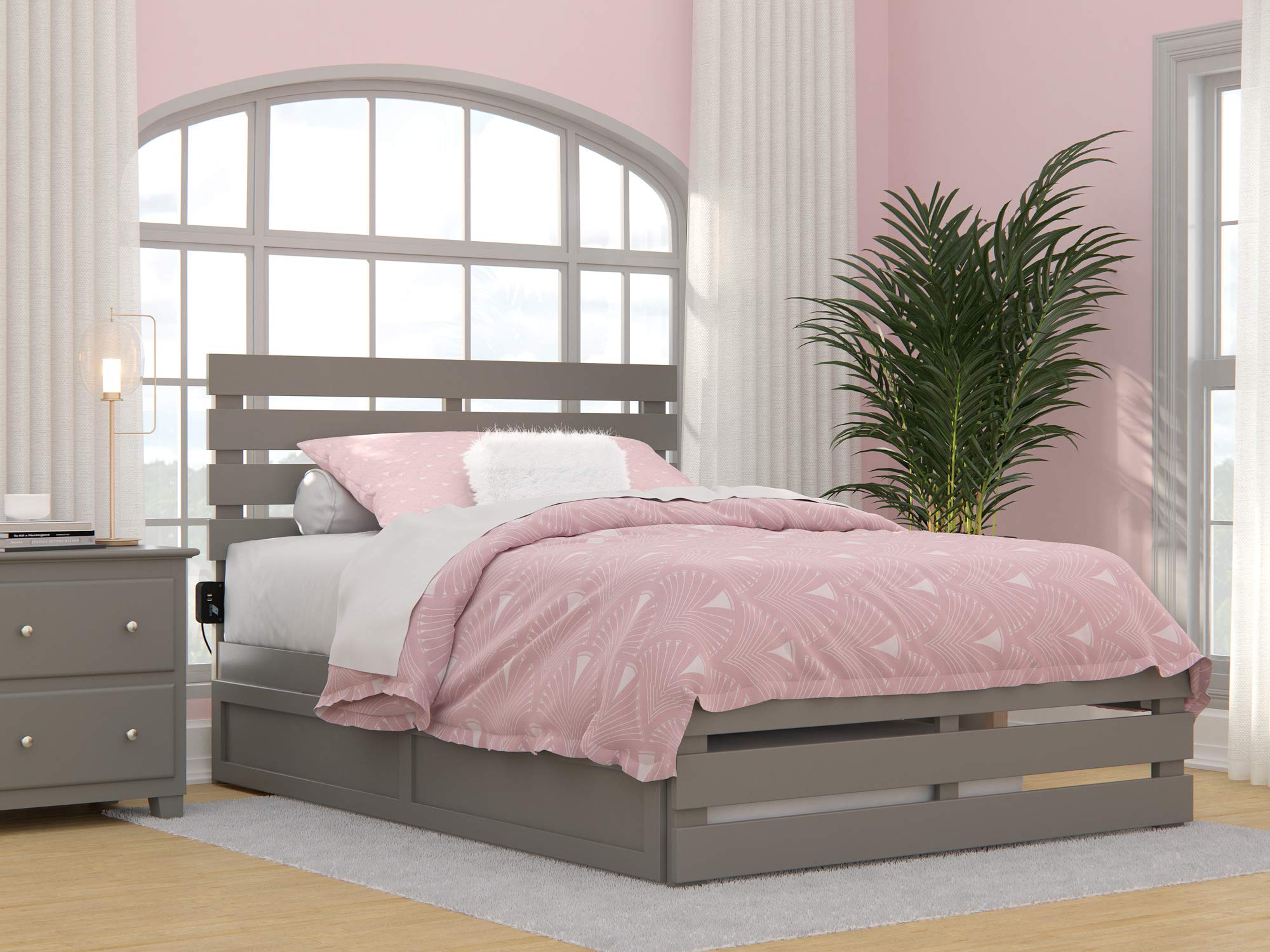 AFI Oxford Full Size Platform Bed with Footboard & Twin Trundle in Grey