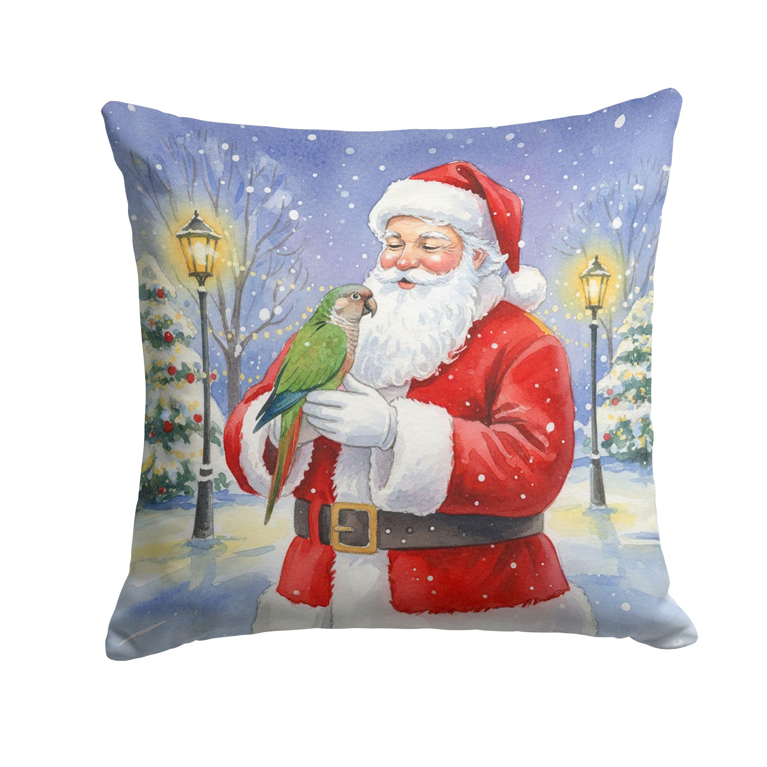 Carolines Treasures Brown Headed Pionus Parrot with Santa Claus Throw Pillow Decorative Indoor Outdoor Accent Cushion for Couch, Bed or Patio, 14Hx14W