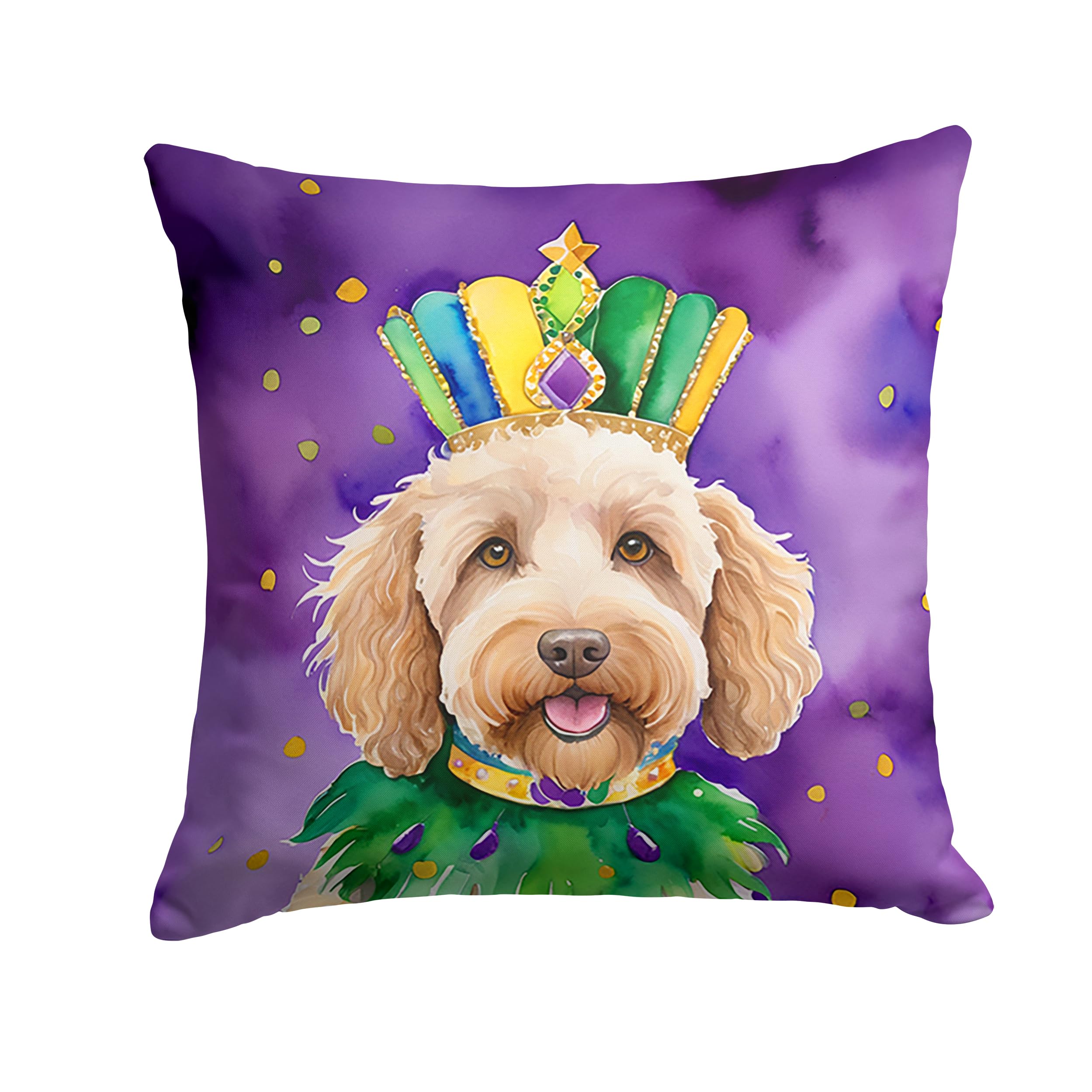 Carolines Treasures Labradoodle King of Mardi Gras Throw Pillow Machine Washable, Indoor Outdoor Decorative Pillow for Couch, Bed or Patio, 14Hx14W