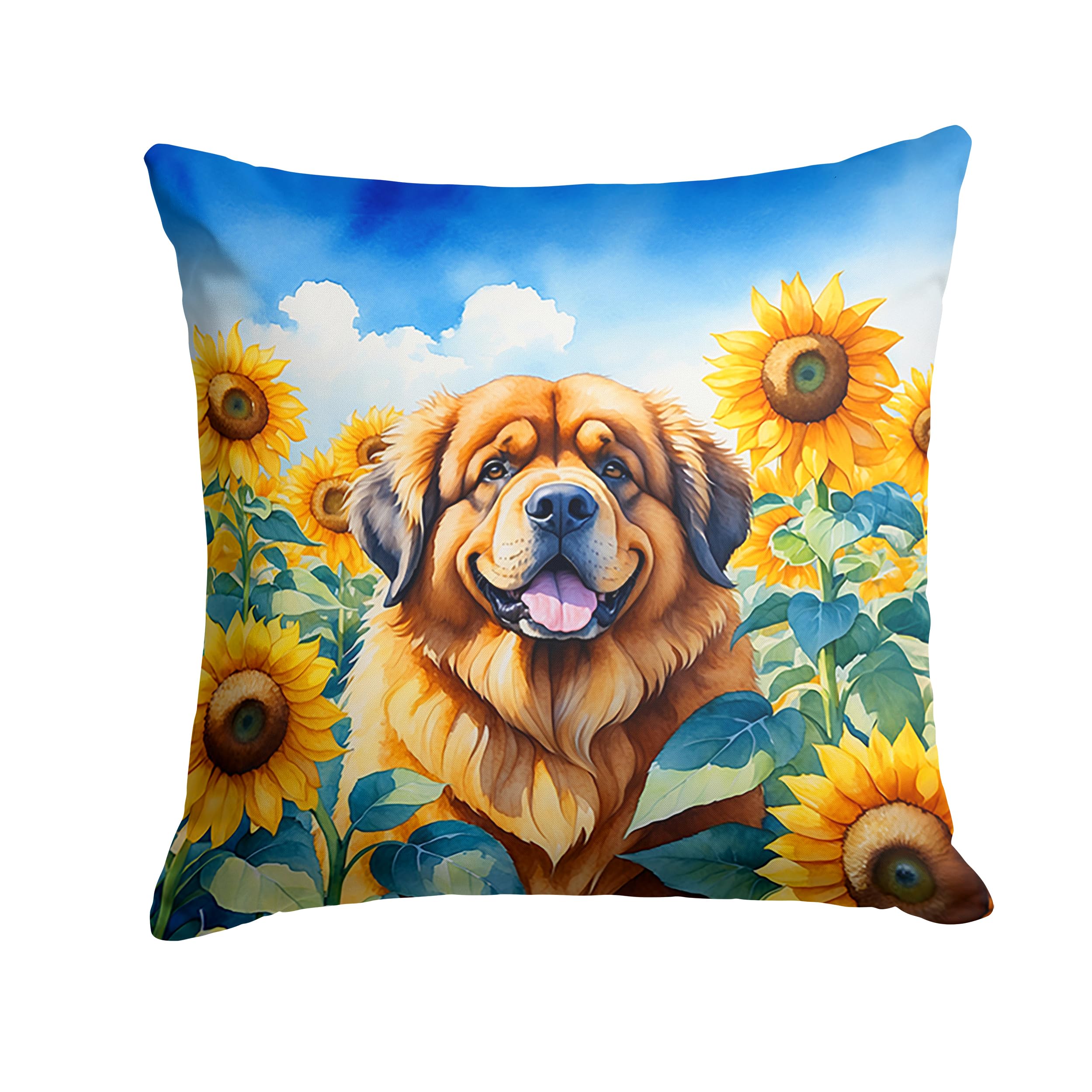Carolines Treasures in Sunflowers Throw Pillow, 18Hx18W, Tibetan Mastiff 6166