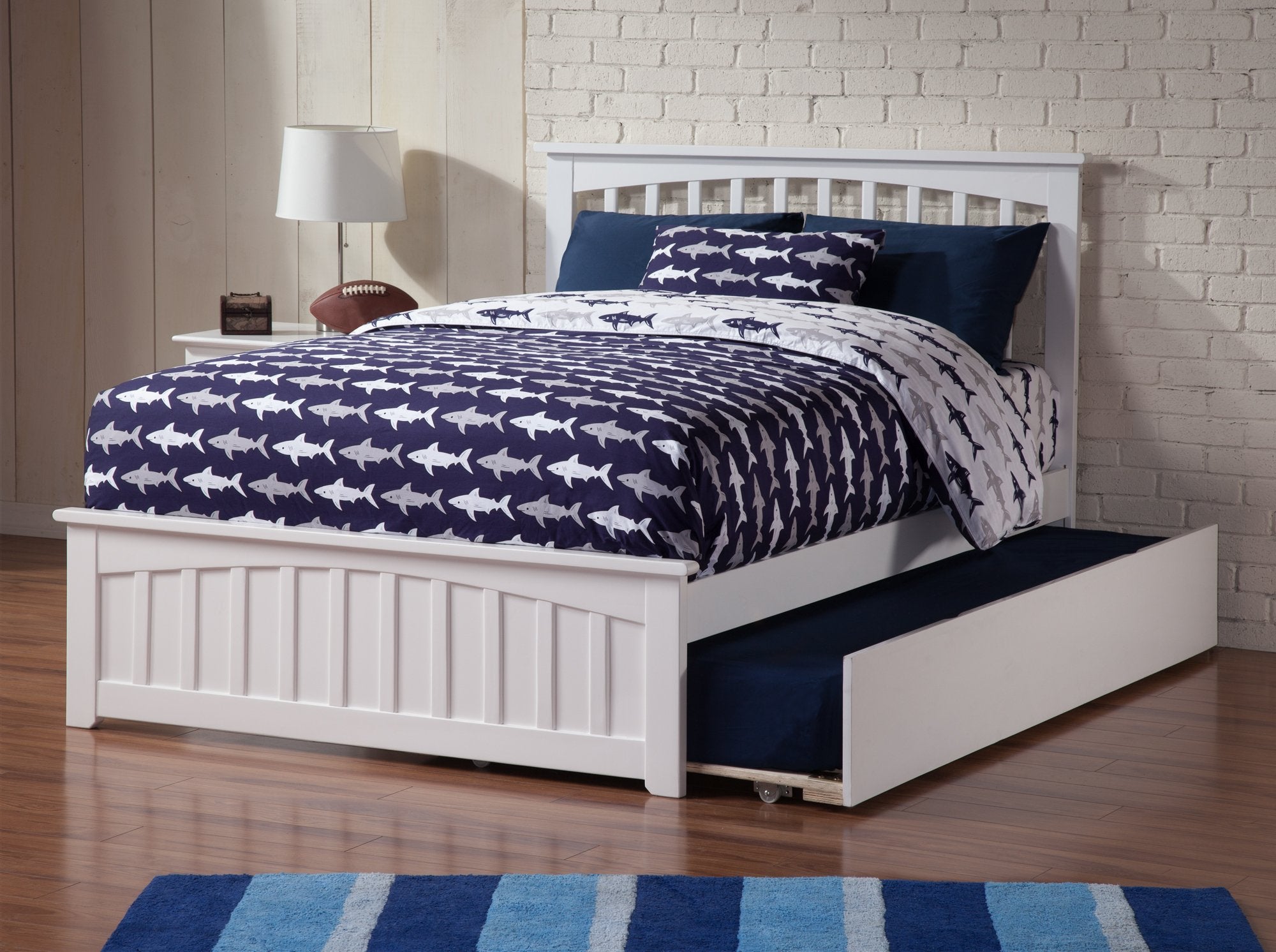 Mission Full Platform Bed with Matching Foot Board with Full Size Urban Trundle Bed in White