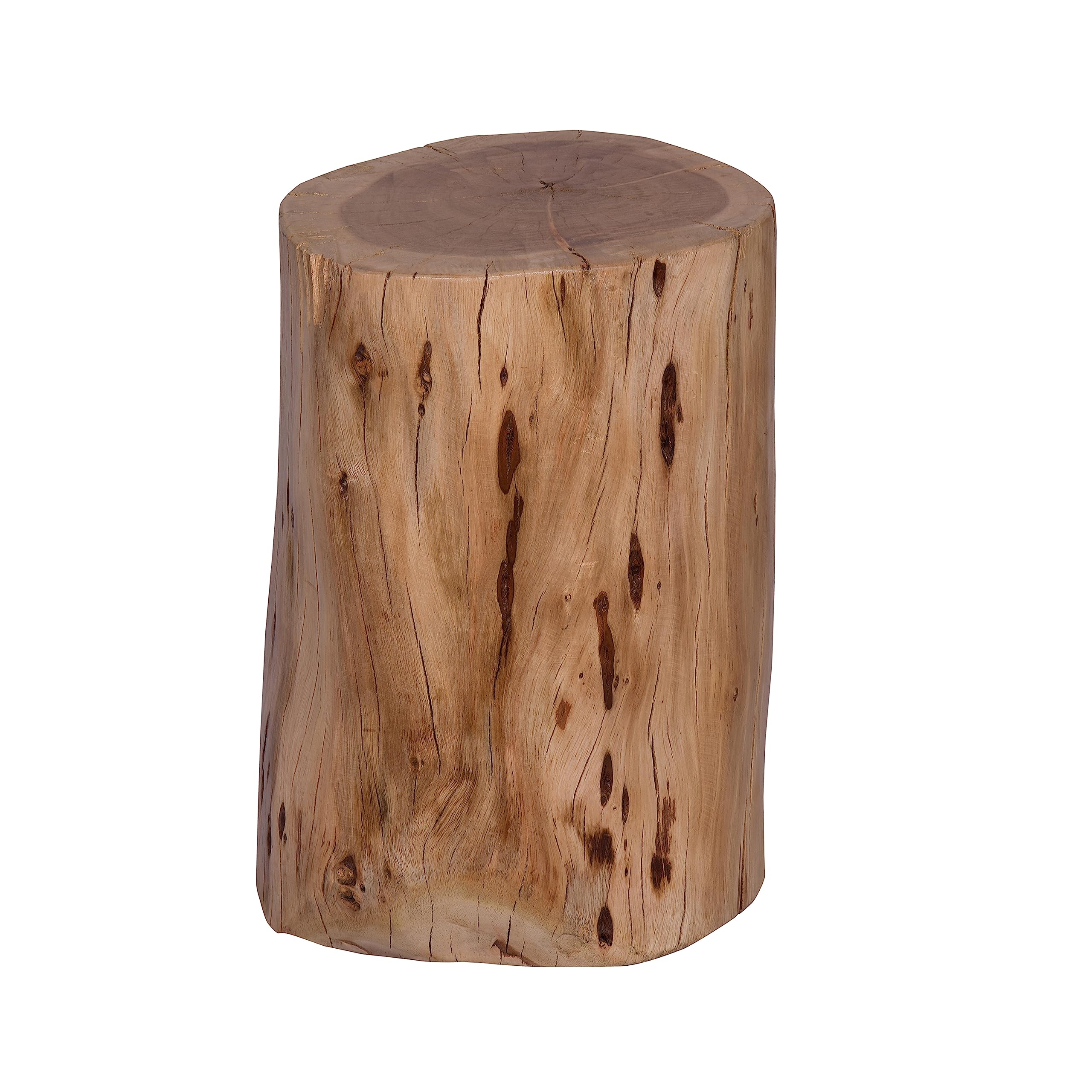 17 Inch Accent Stump Stool End Table, Live Edge Acacia Wood Log with Grain and Knot Details, Natural Brown