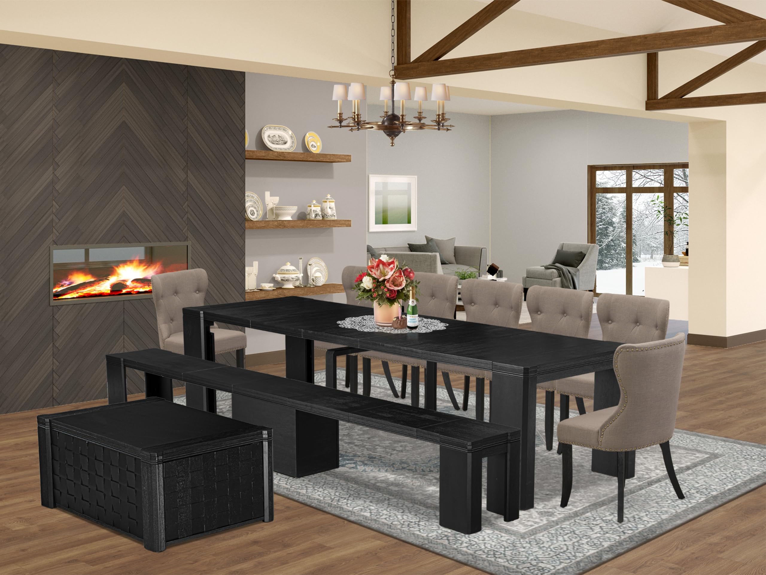 10-piece Dining Room Table Set a Rectangular Kitchen Table with a coffee Table