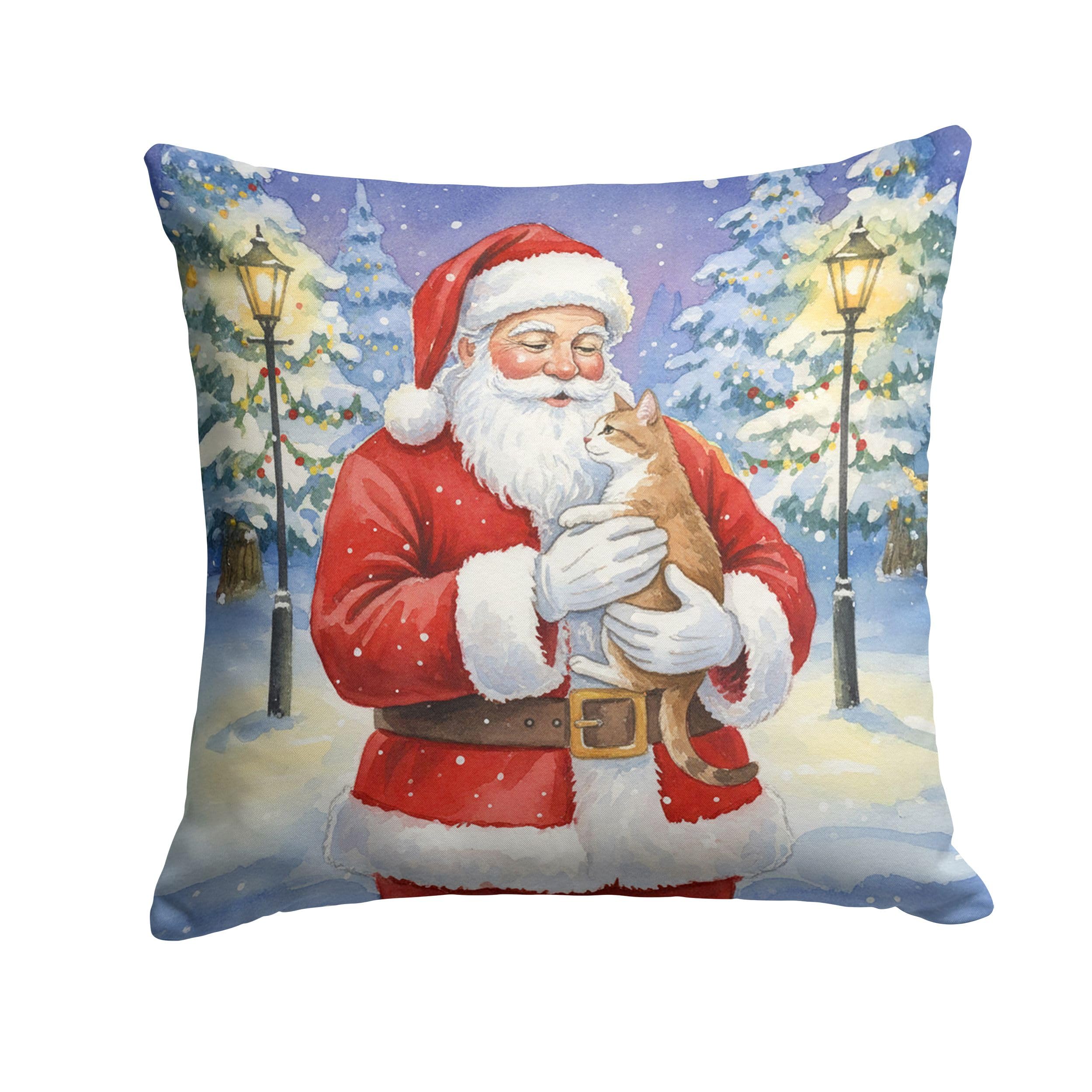 Carolines Treasures Manx Cat with Santa Claus Throw Pillow Decorative Indoor Outdoor Accent Cushion for Couch, Bed or Patio, 14Hx14W