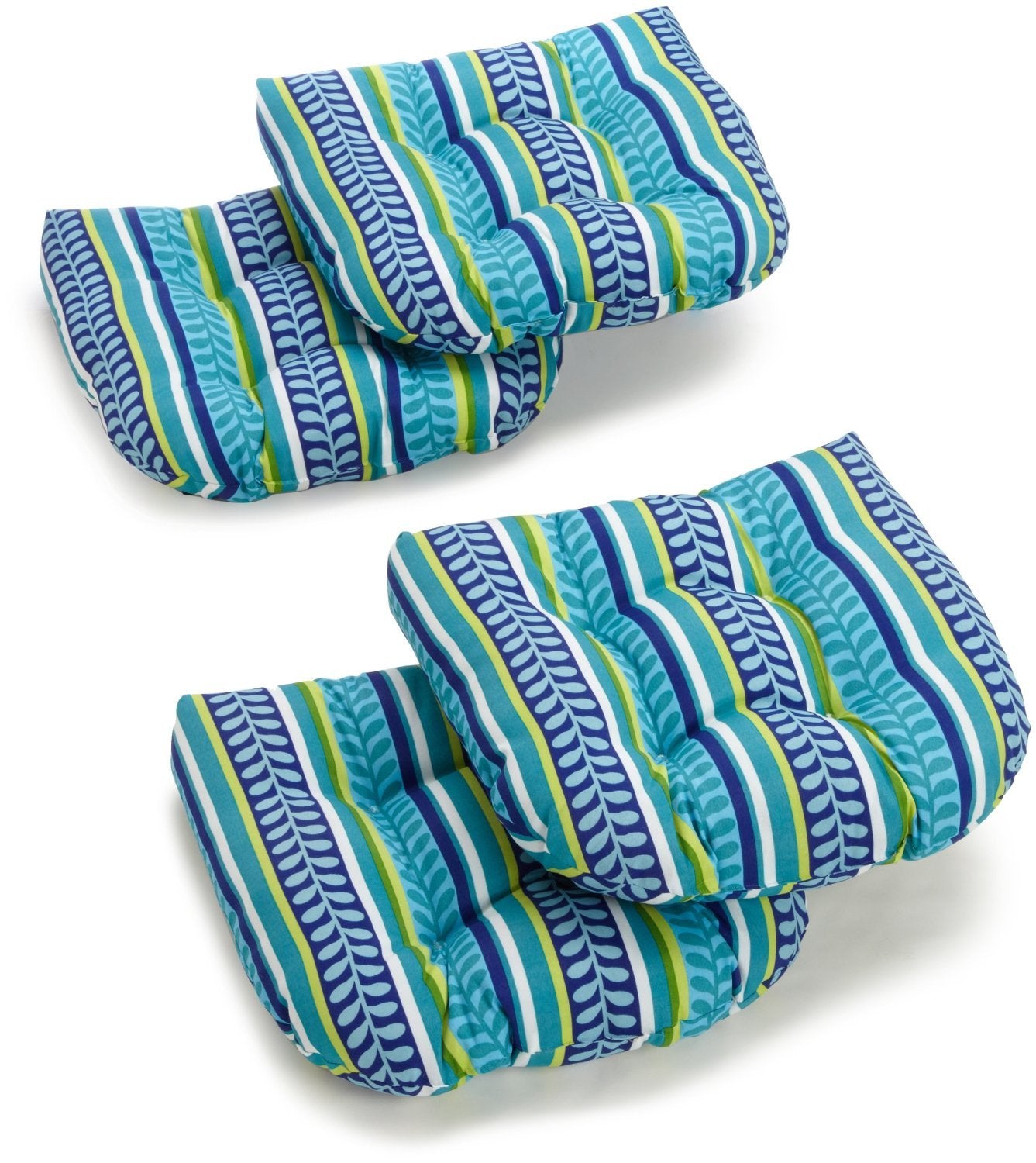 19-inch U-Shaped Spun Polyester Outdoor Tufted Dining Chair Cushions (Set of 4) - Pike Azure