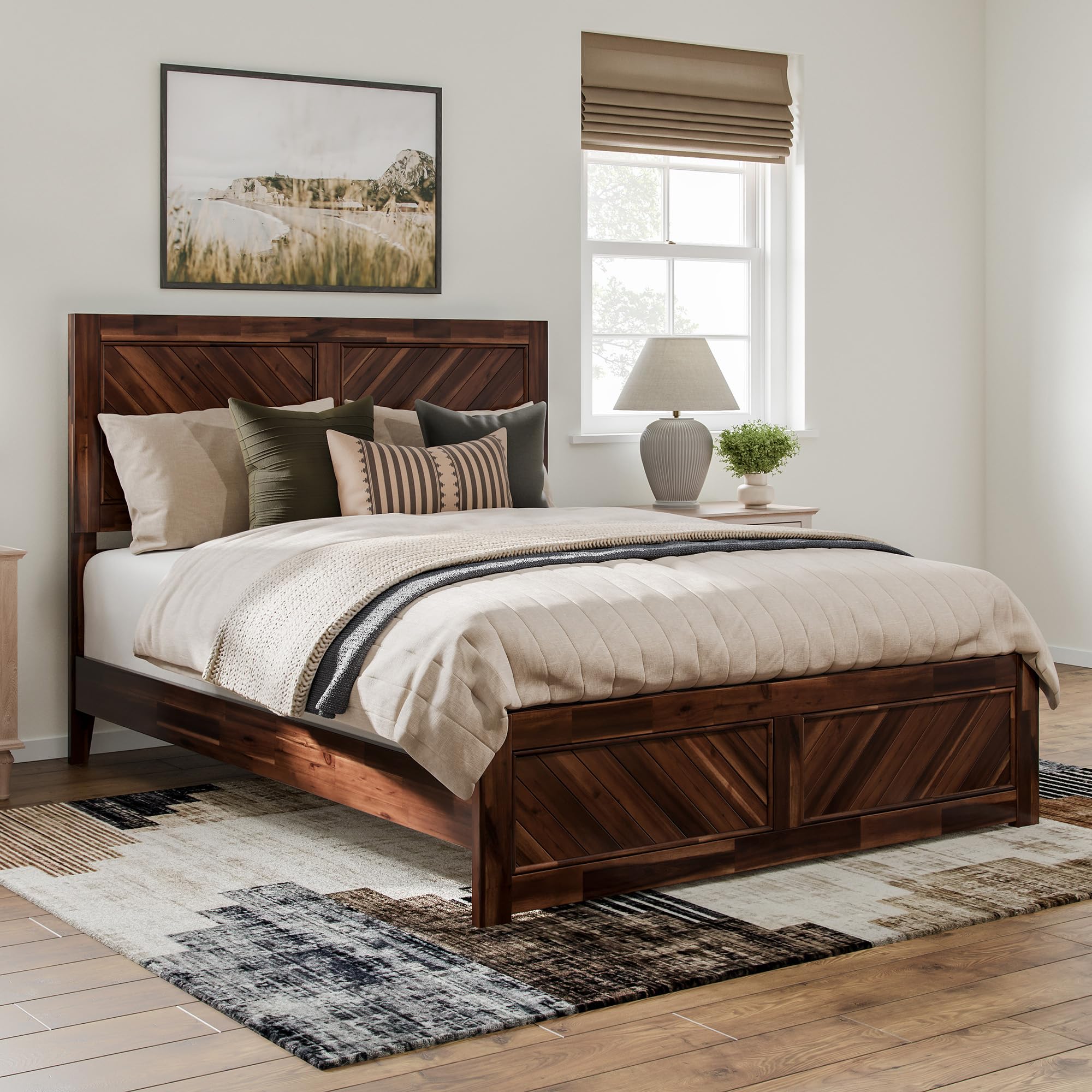 Canyon Low Profile Queen Platform Bed with Matching Footboard in Barnwood
